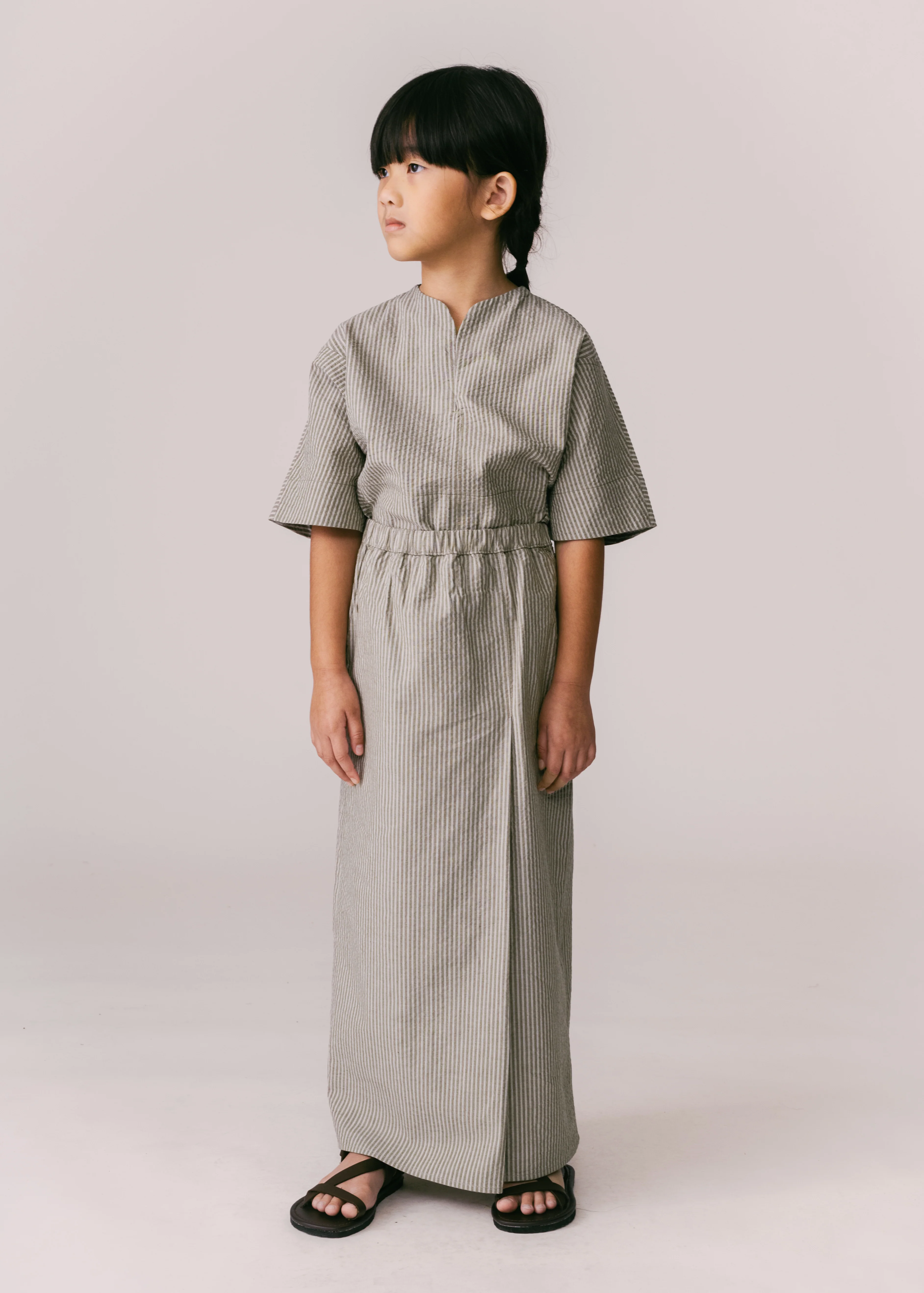Kids: Mekar Folded Sarung (Olive Stripe)