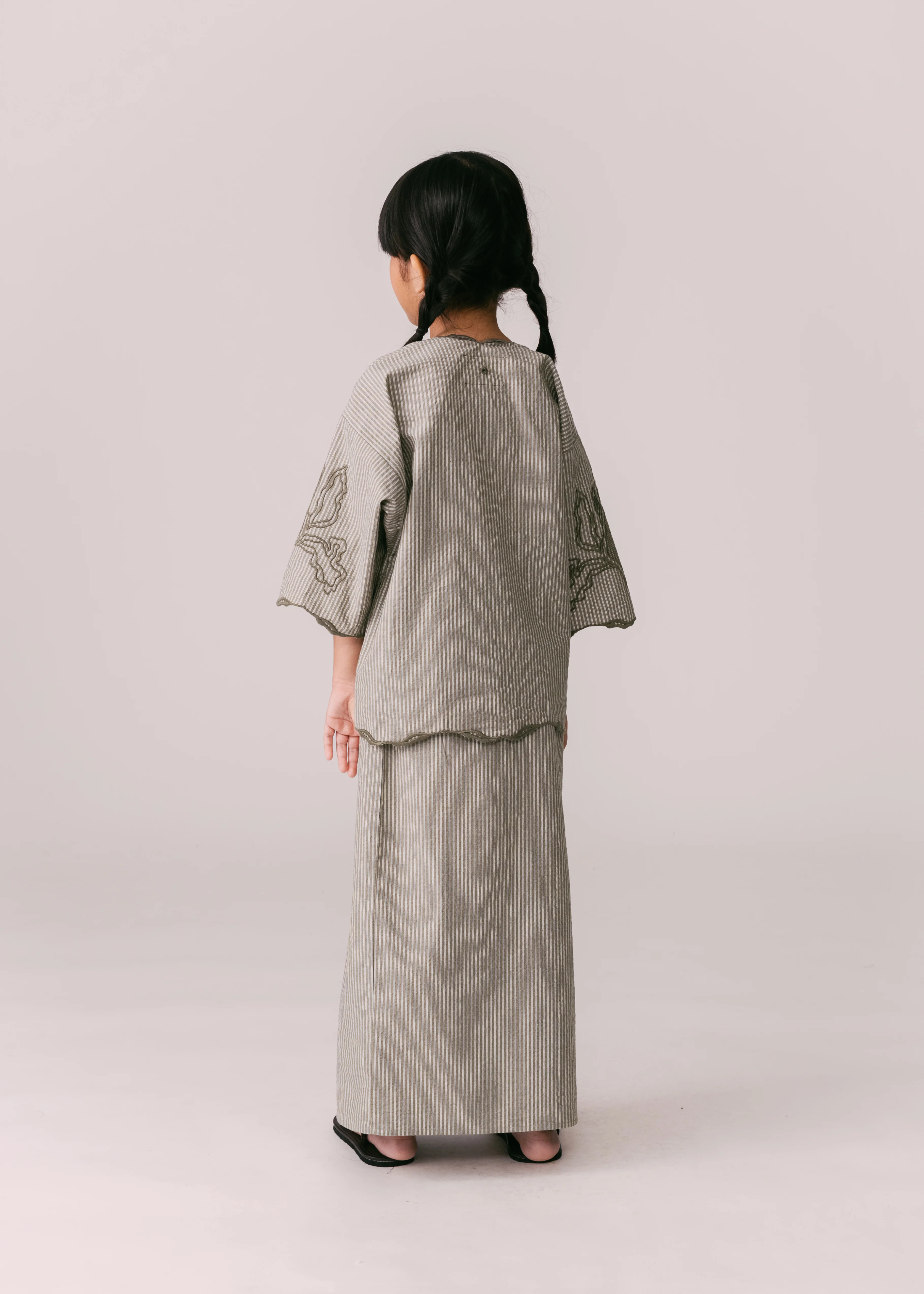 Kids: Mekar Loose Kebaya (Olive Stripe) - Image 3