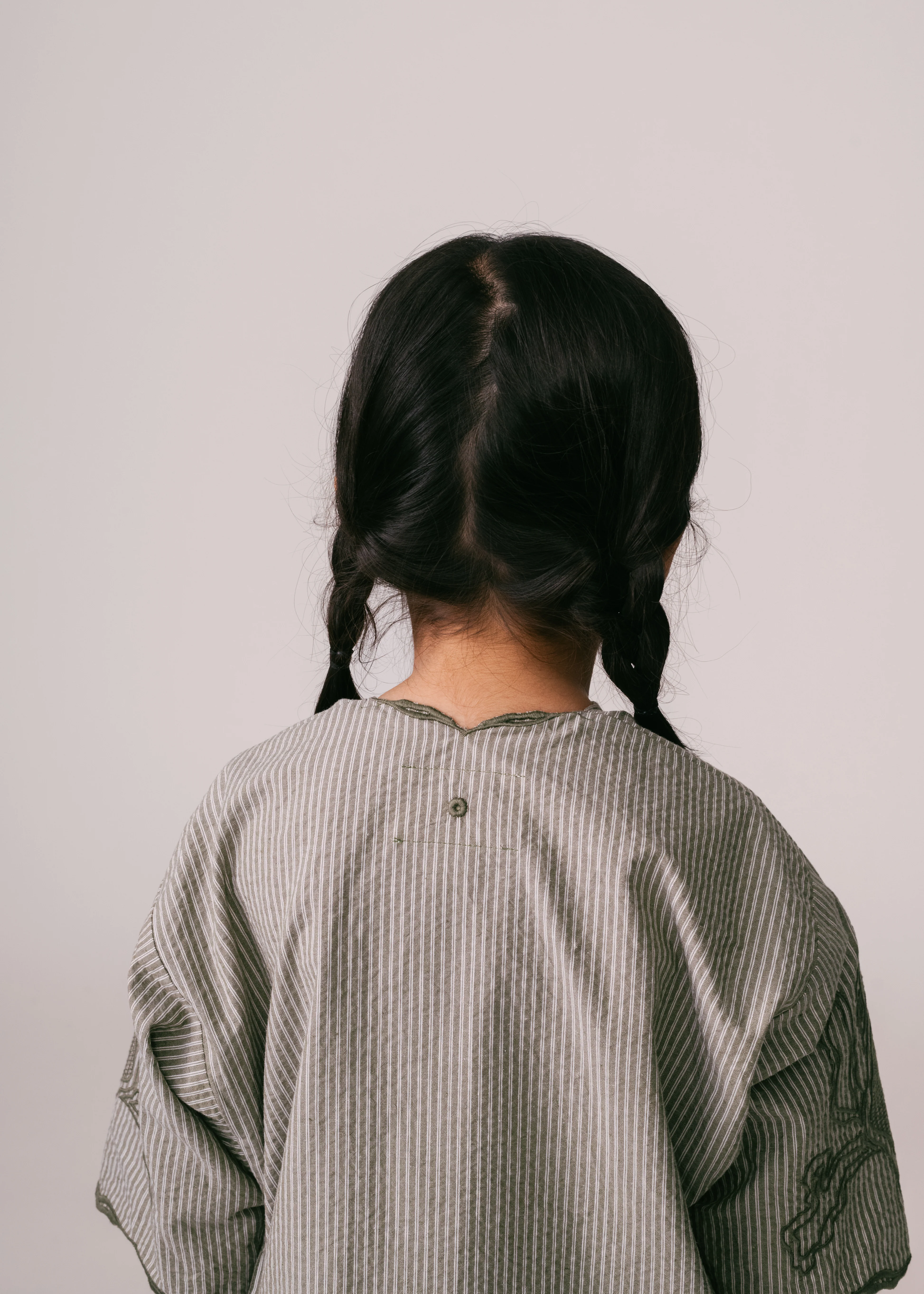 Kids: Mekar Loose Kebaya (Olive Stripe) - Image 6