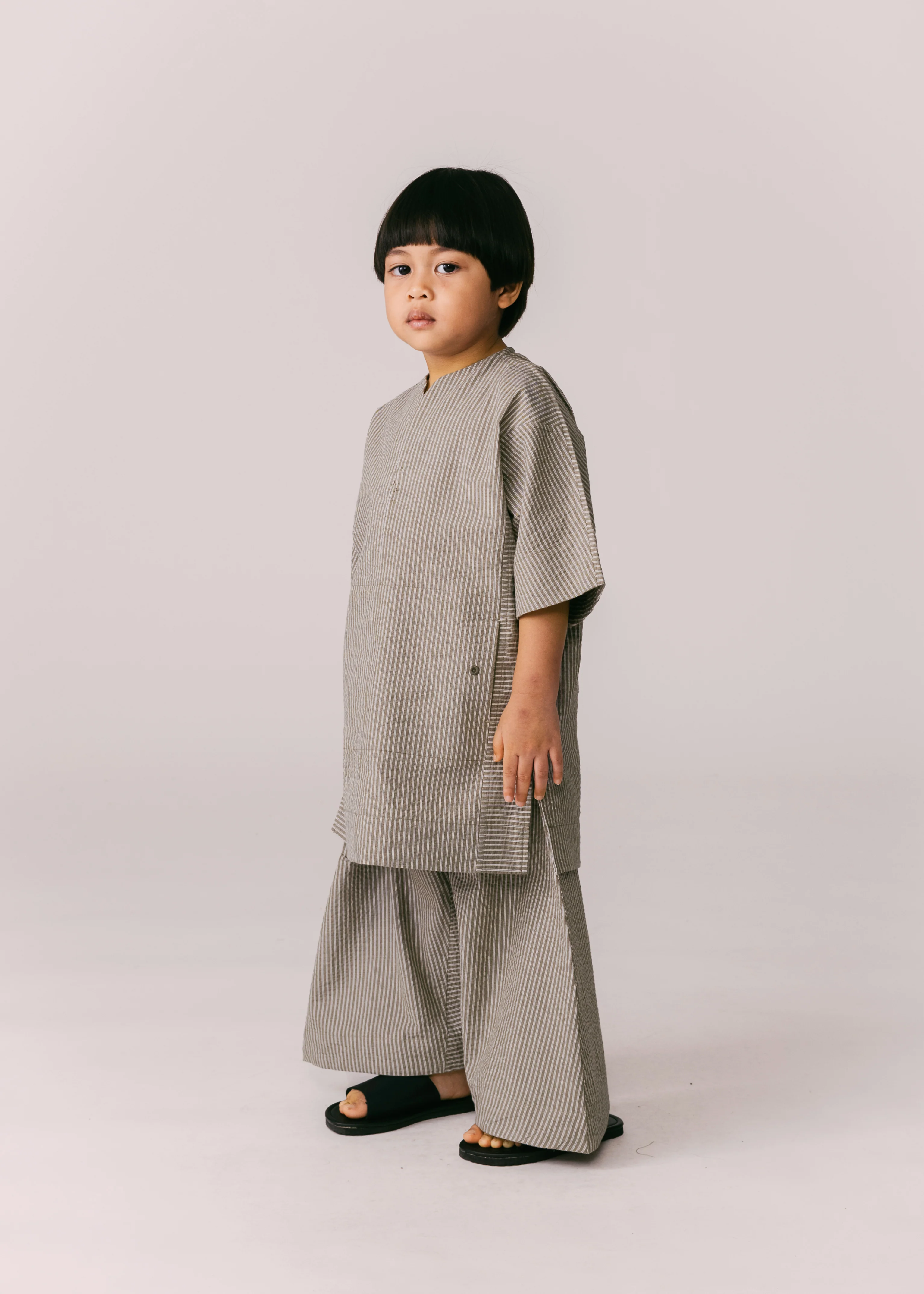 Kids: Tahan Kurta (Olive Stripe) - Image 2