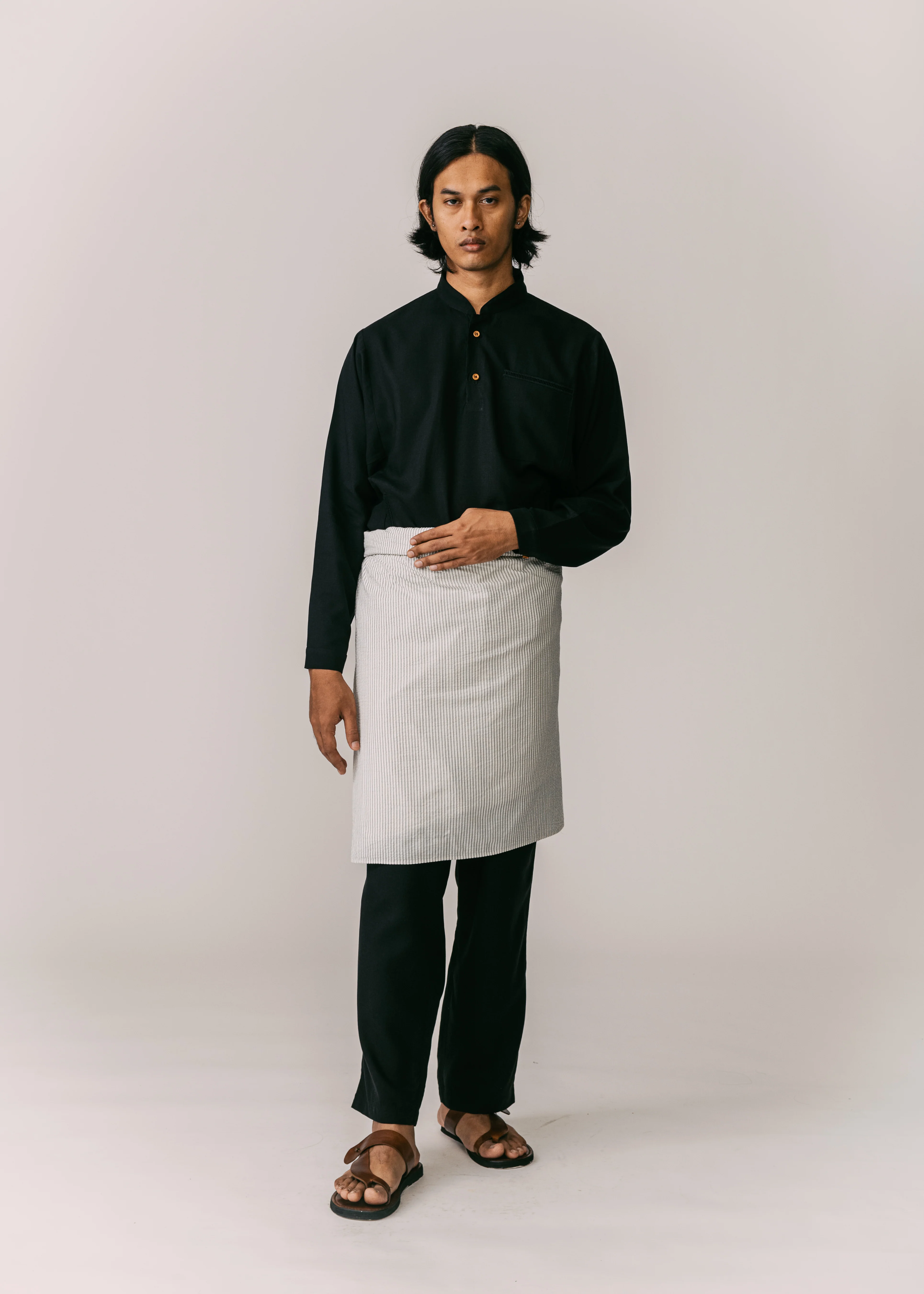 Unisex: Alir Samping/ Selendang (Black Stripe) - Image 2