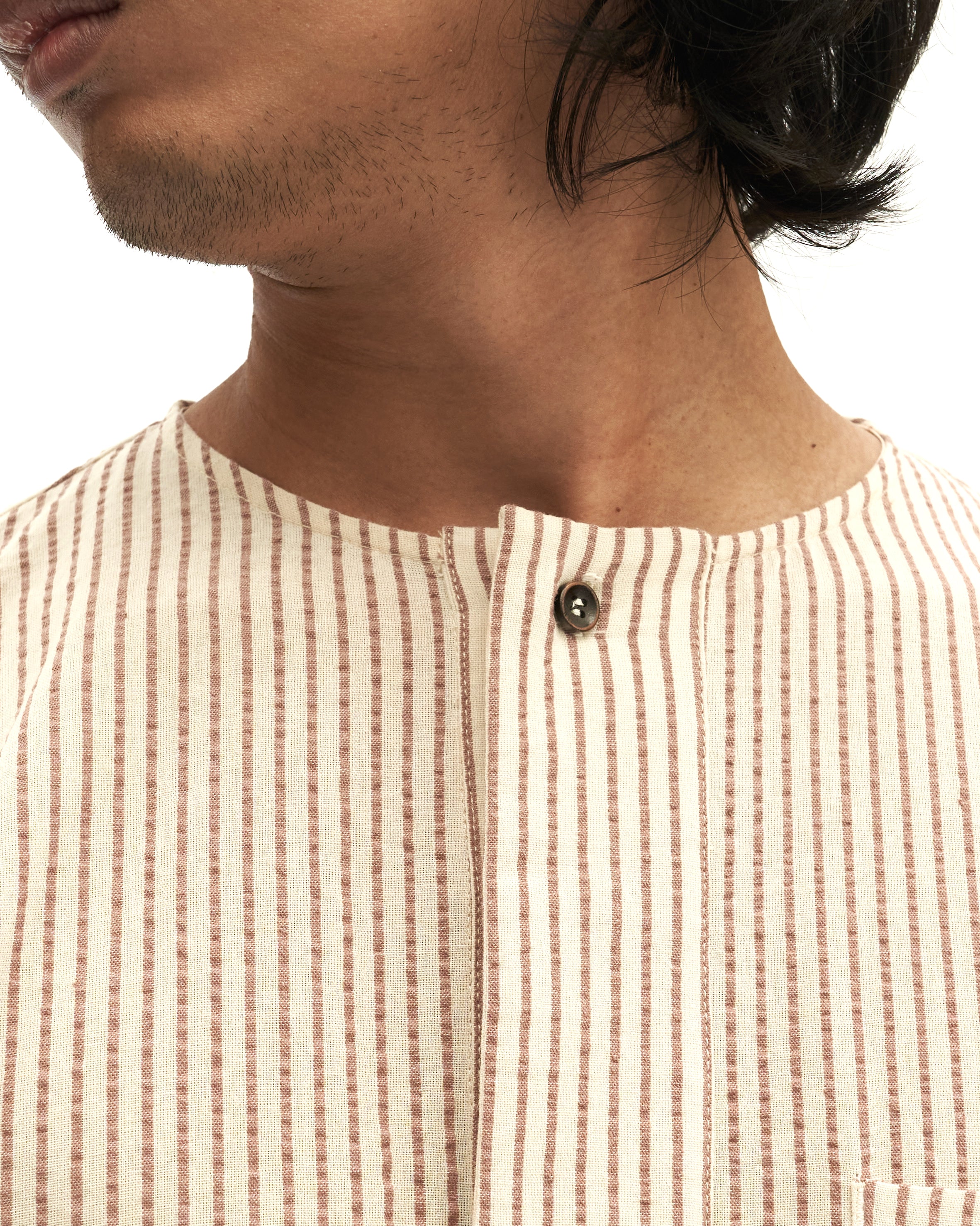 Men: Galah Buttoned Shirt (Brick Stripe) - Image 6