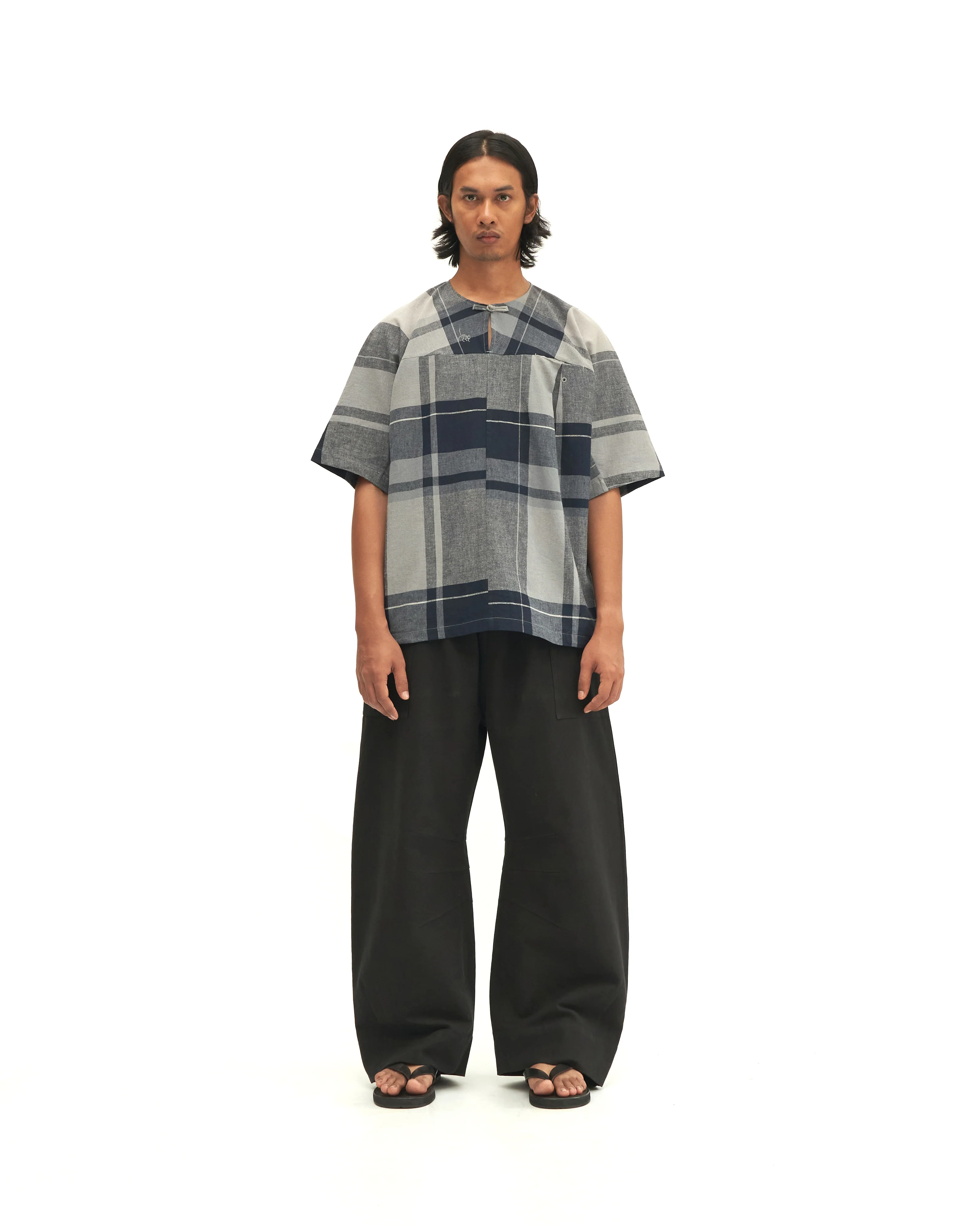 Men: Kongsi Keyhole Top (Blue Plaid) - Image 2