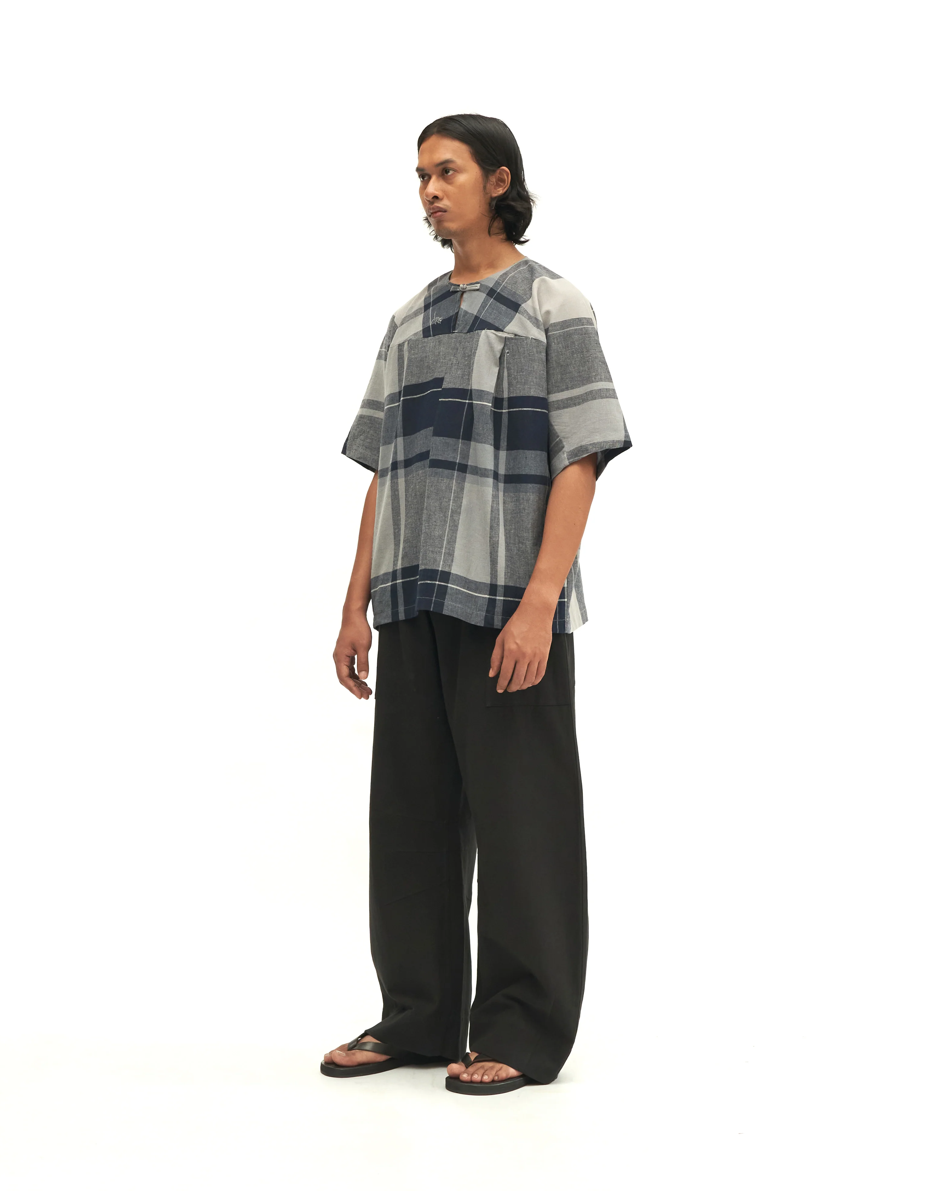 Men: Kongsi Keyhole Top (Blue Plaid) - Image 6