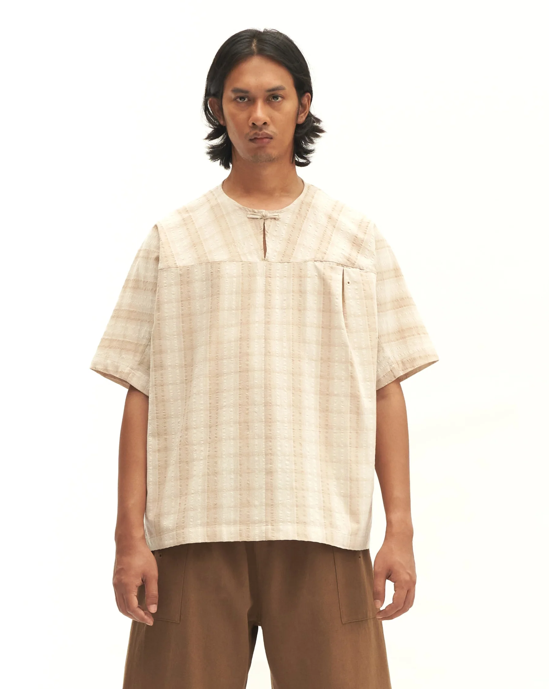 Men: Kongsi Keyhole Top (Brown Plaid) - Image 2