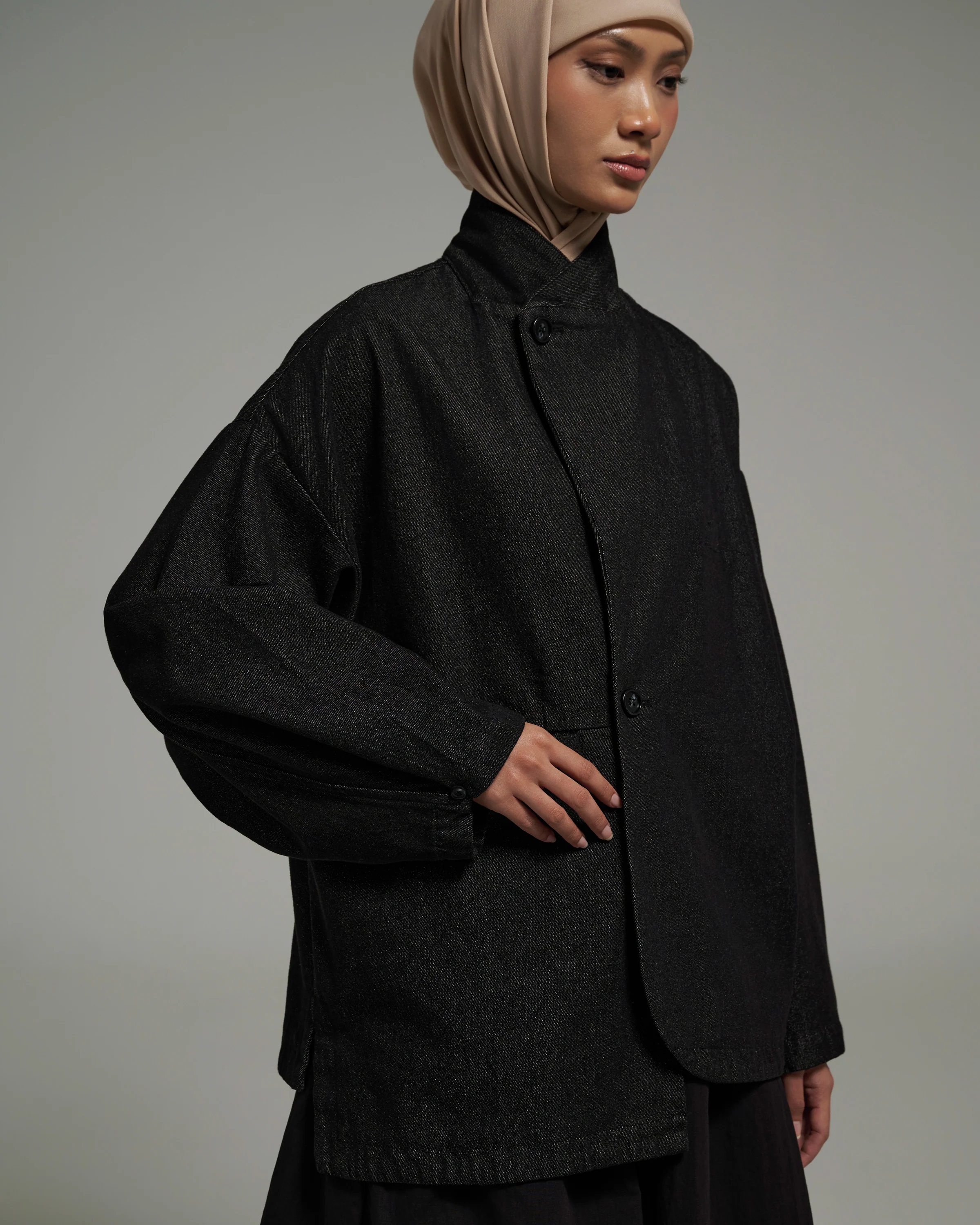 Unisex: The Asymmetrical Jacket (Black Denim) - Image 5