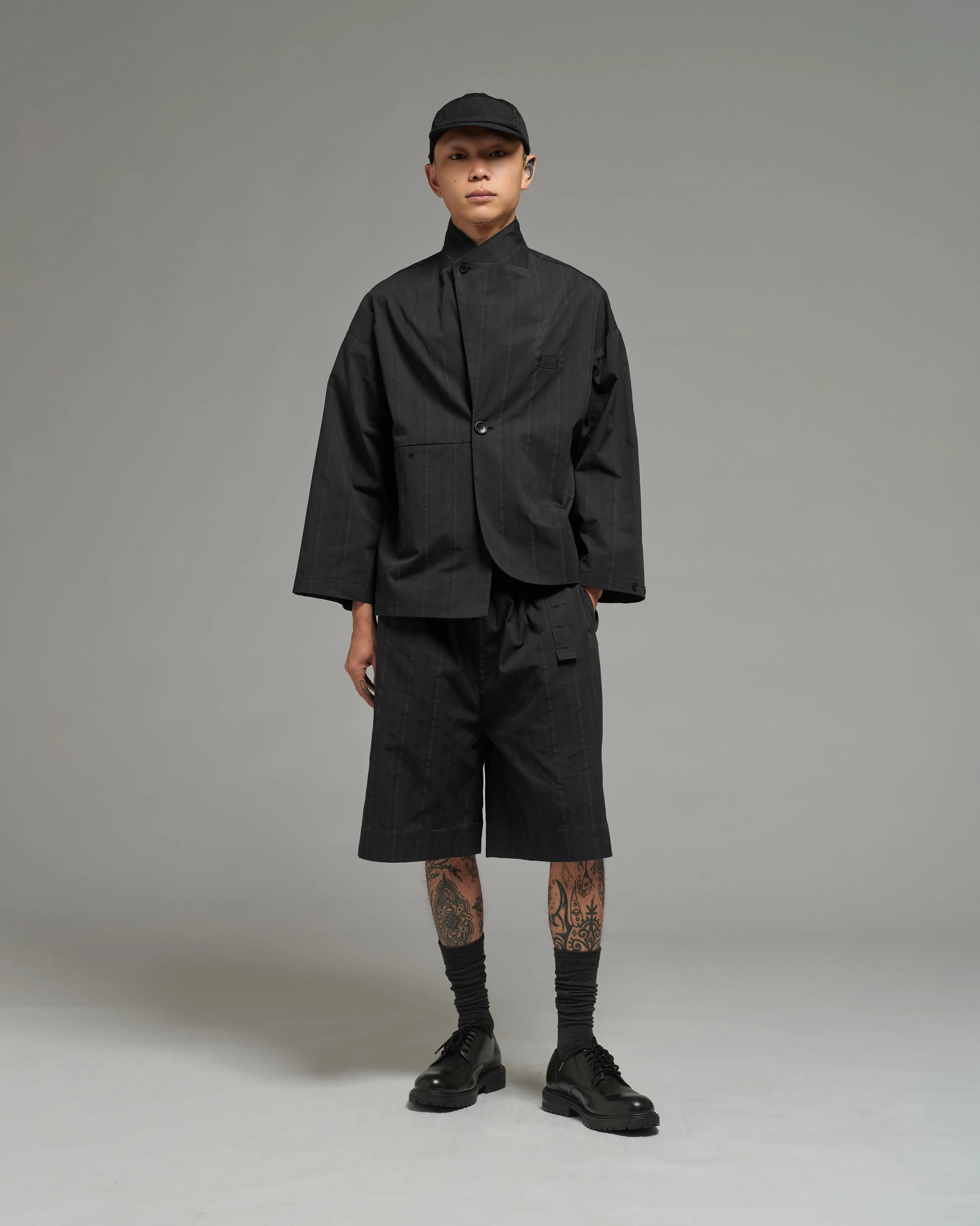 Unisex: Asymmetrical Blazer (Black Stripe)