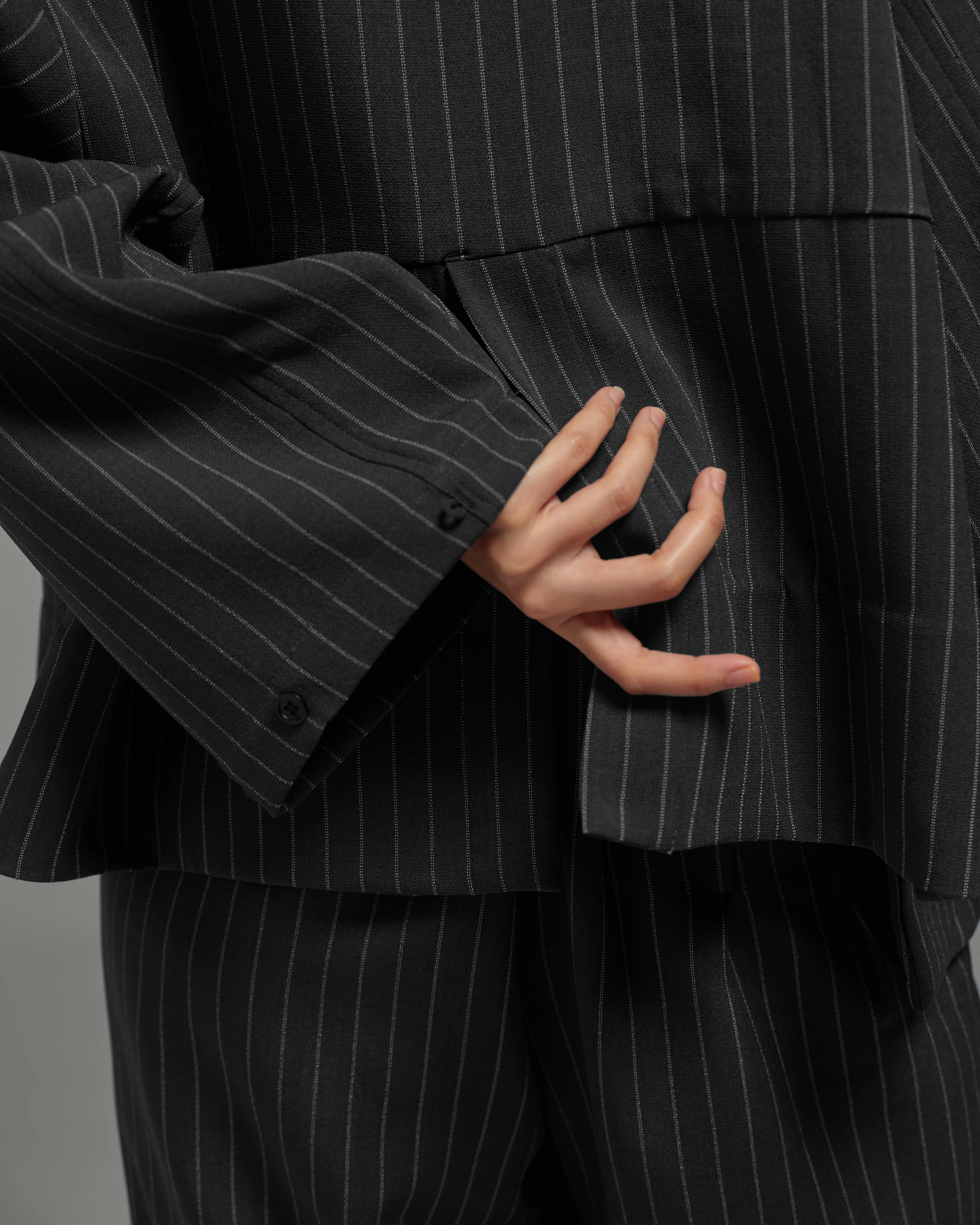 Unisex: Asymmetrical Blazer (Pinstripe Dark Blue) - Image 10