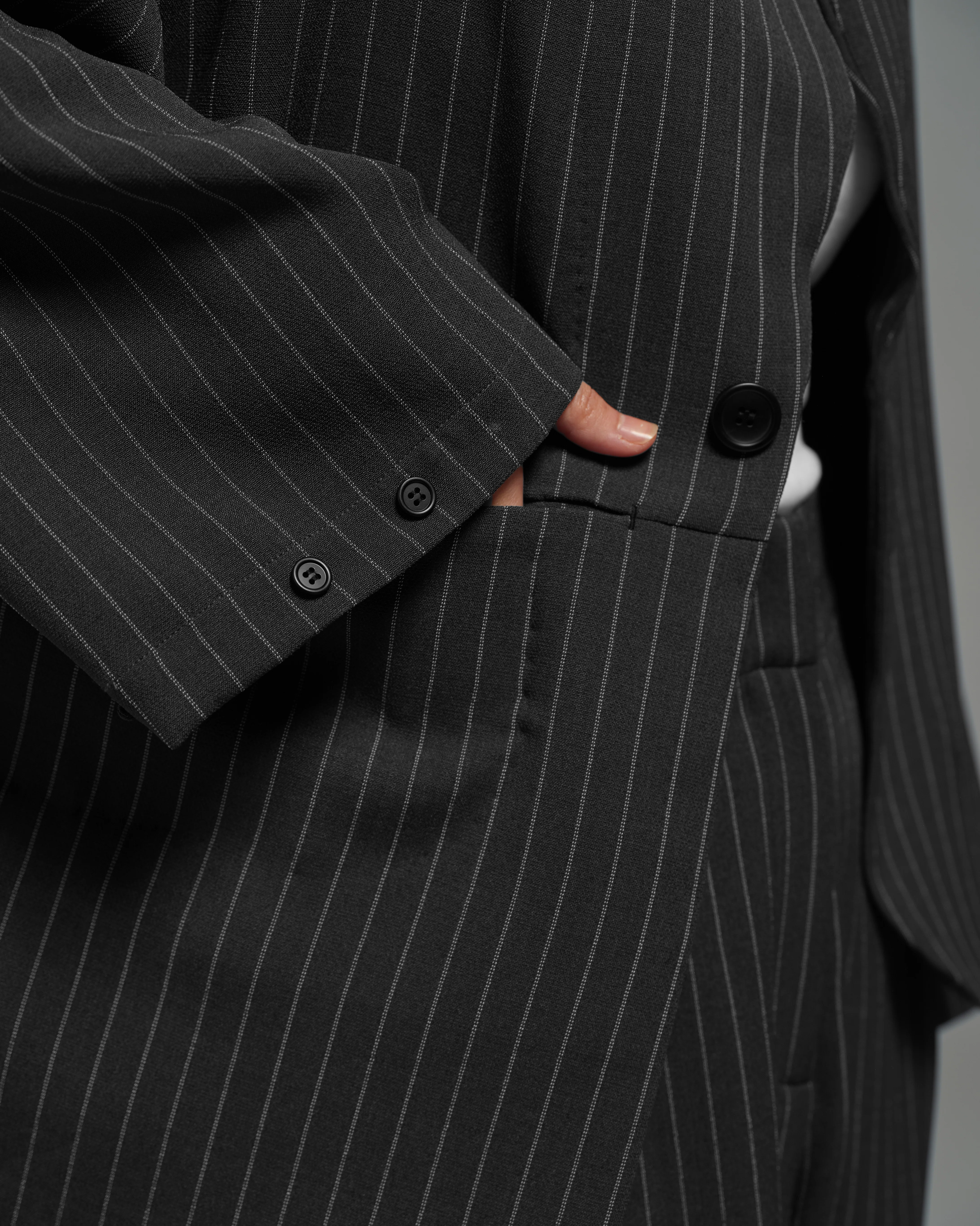 Unisex: Asymmetrical Blazer (Pinstripe Dark Blue) - Image 12