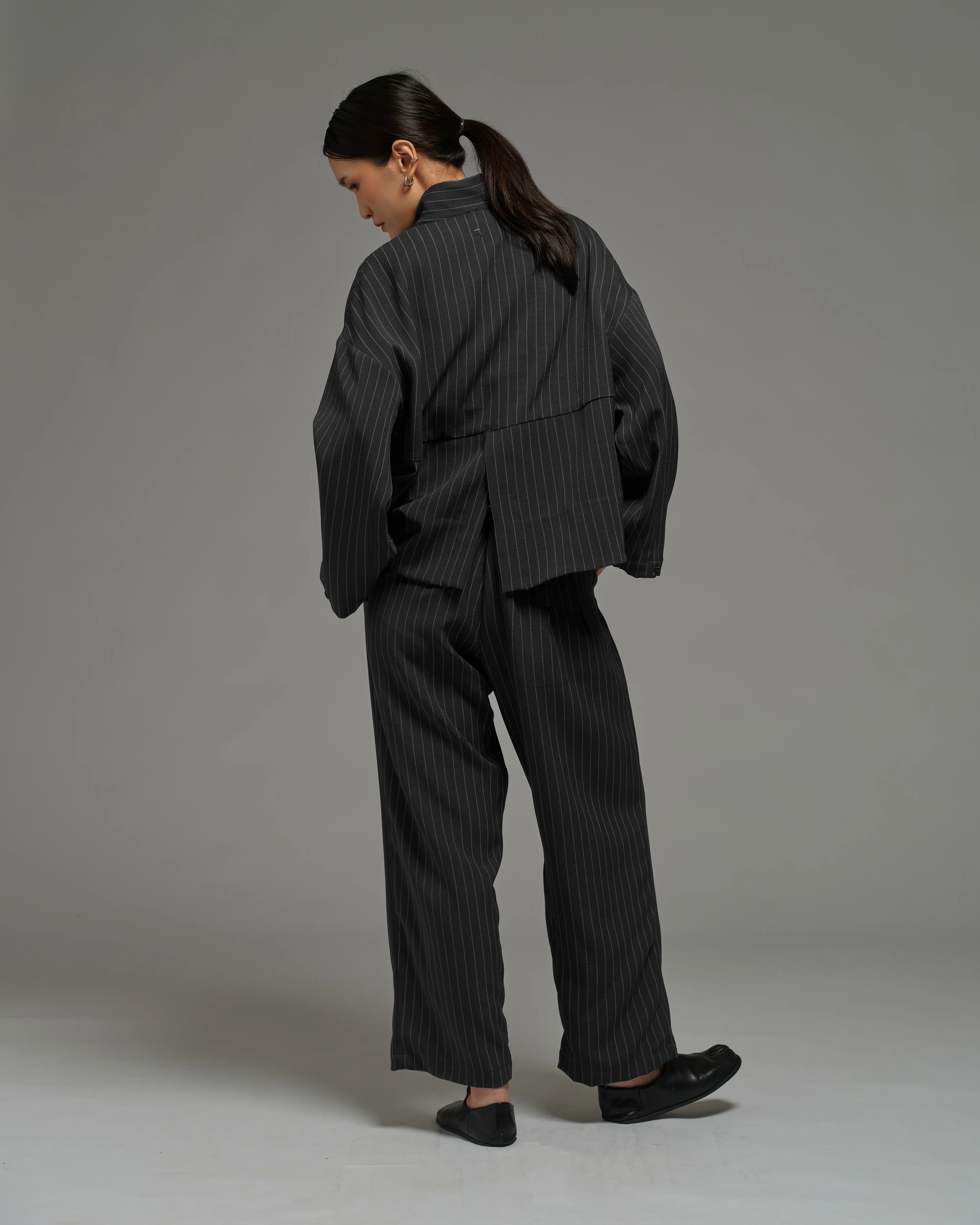 Unisex: Asymmetrical Blazer (Pinstripe Dark Blue) - Image 6