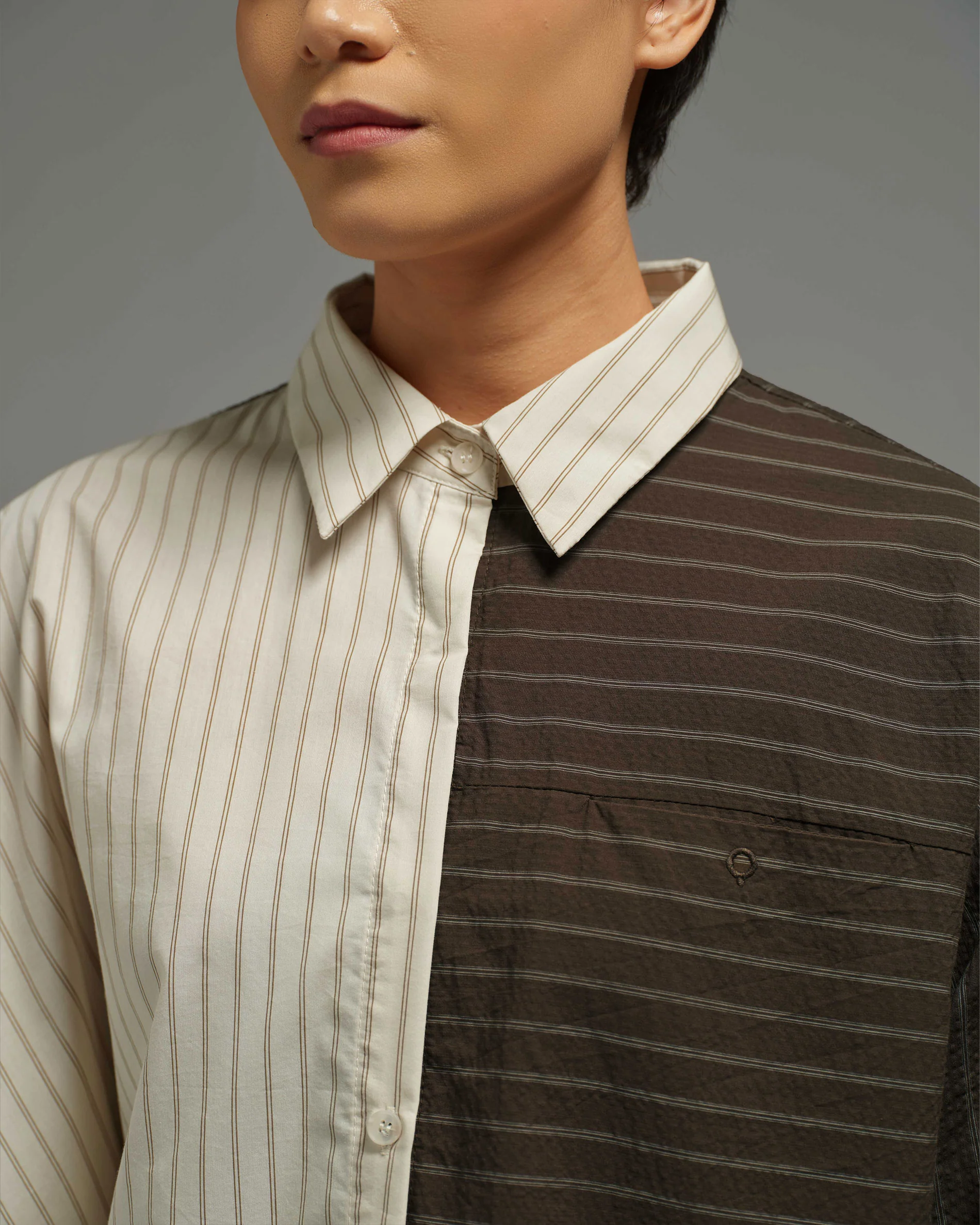Unisex: Asymmetrical Shirt (Brown Stripe) - Image 2