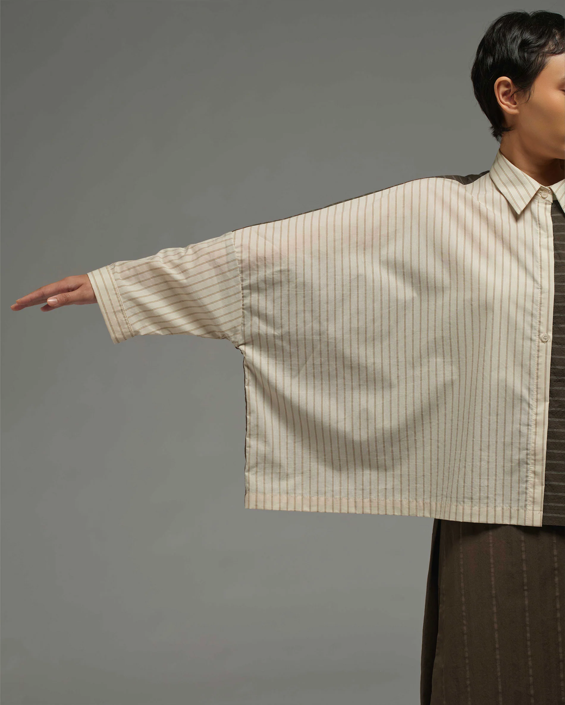 Unisex: Asymmetrical Shirt (Brown Stripe) - Image 5