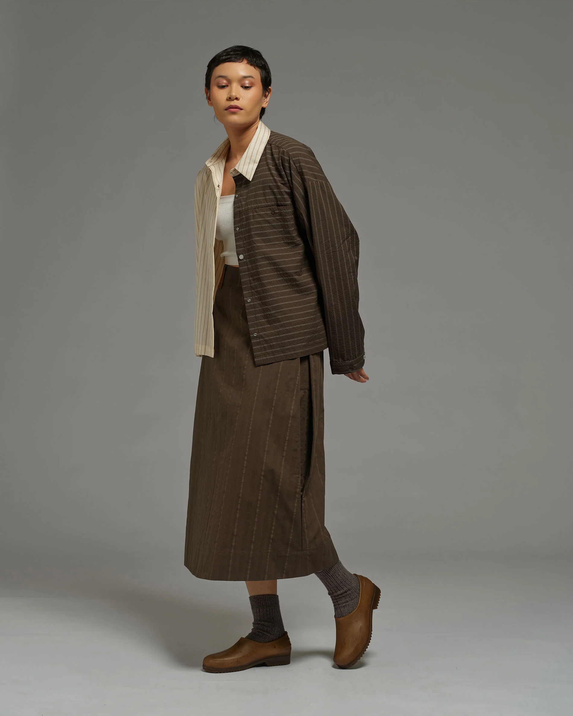 Unisex: Asymmetrical Shirt (Brown Stripe) - Image 6