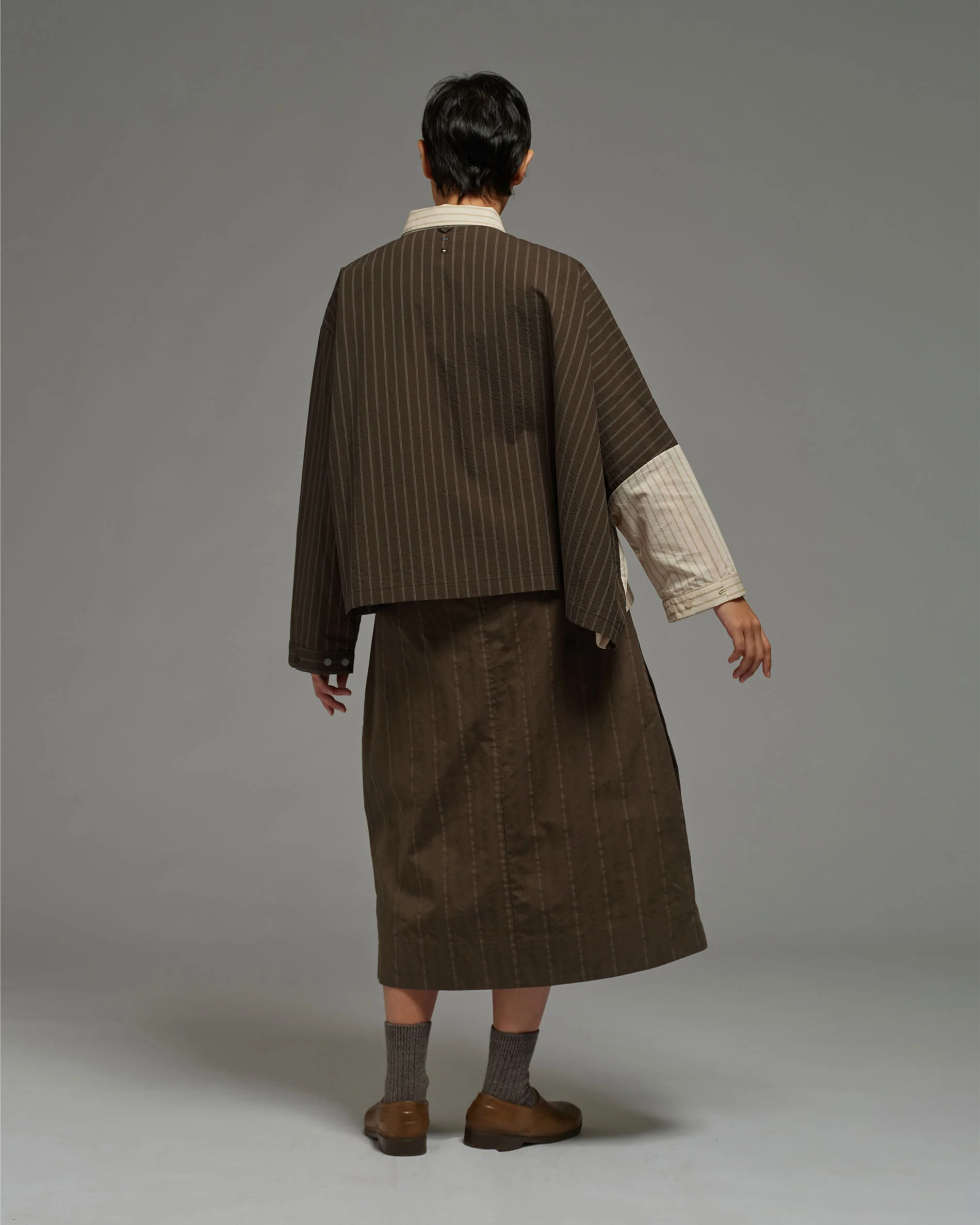 Unisex: Asymmetrical Shirt (Brown Stripe) - Image 7