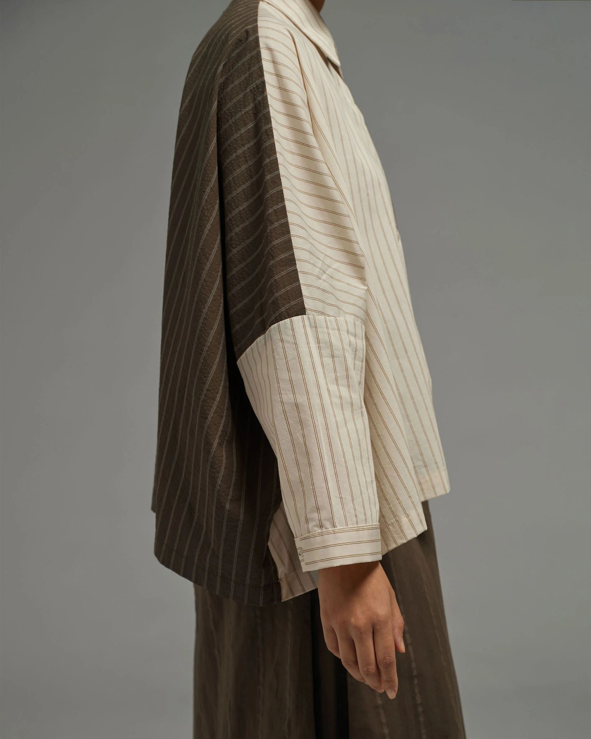 Unisex: Asymmetrical Shirt (Brown Stripe) - Image 8
