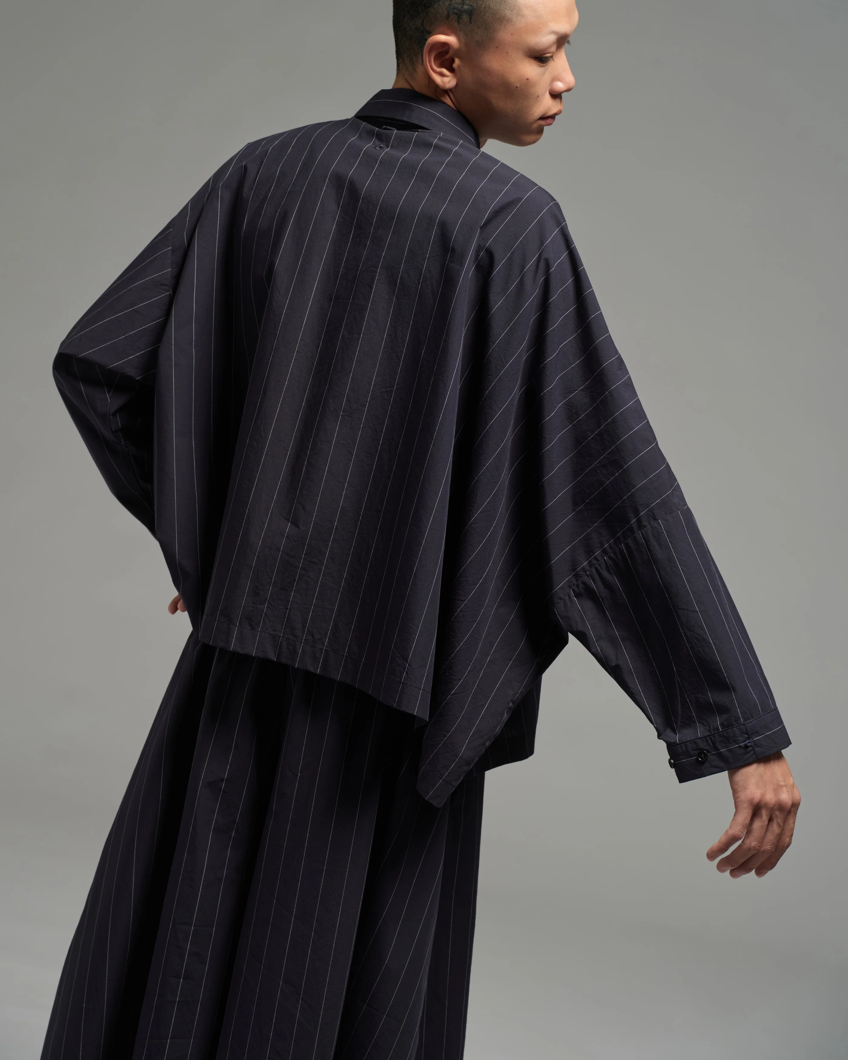 Unisex: Asymmetrical Shirt (Pinstripe Dark Blue) - Image 7