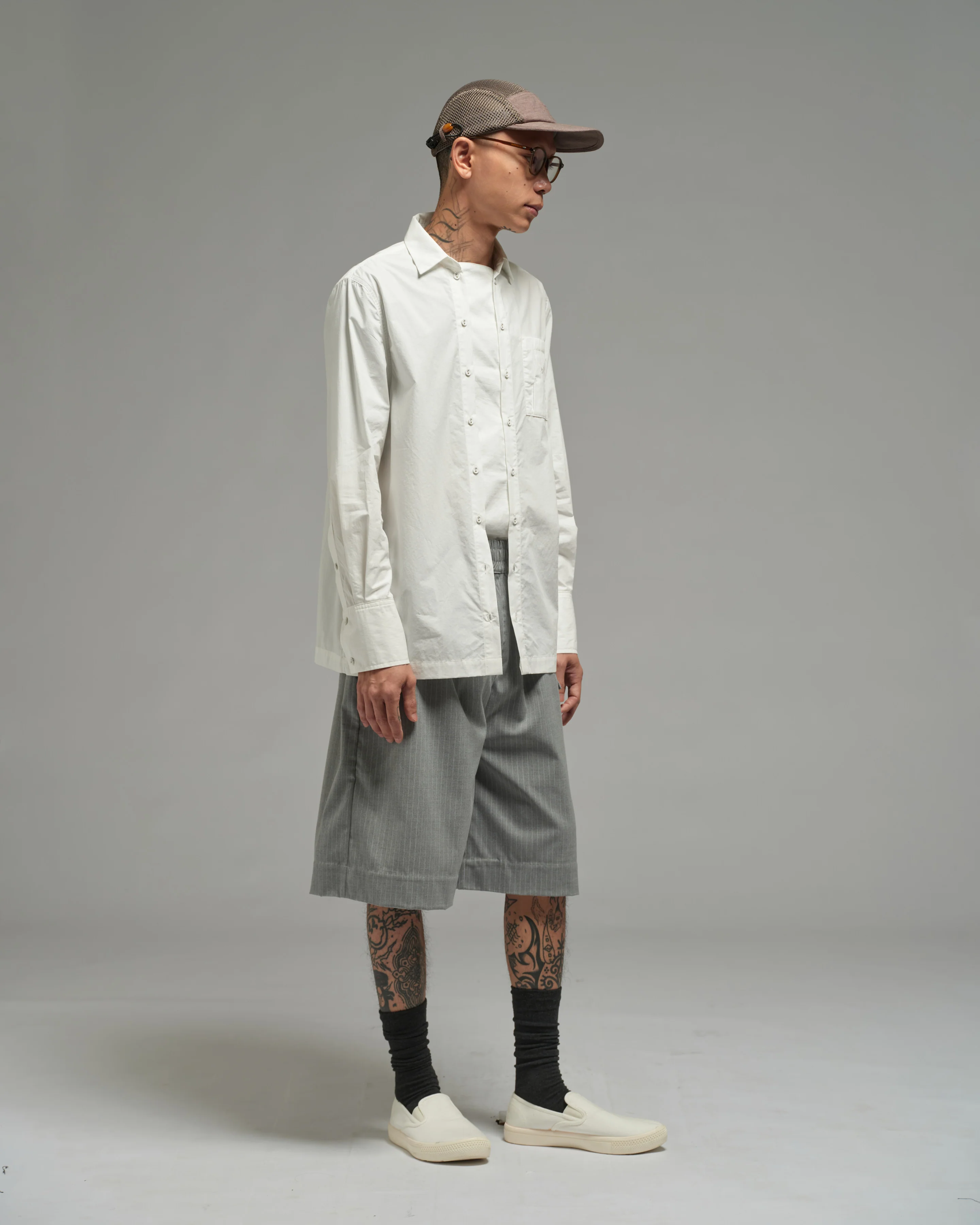 Unisex: Office Short Pants (Pinstripe Grey) - Image 2