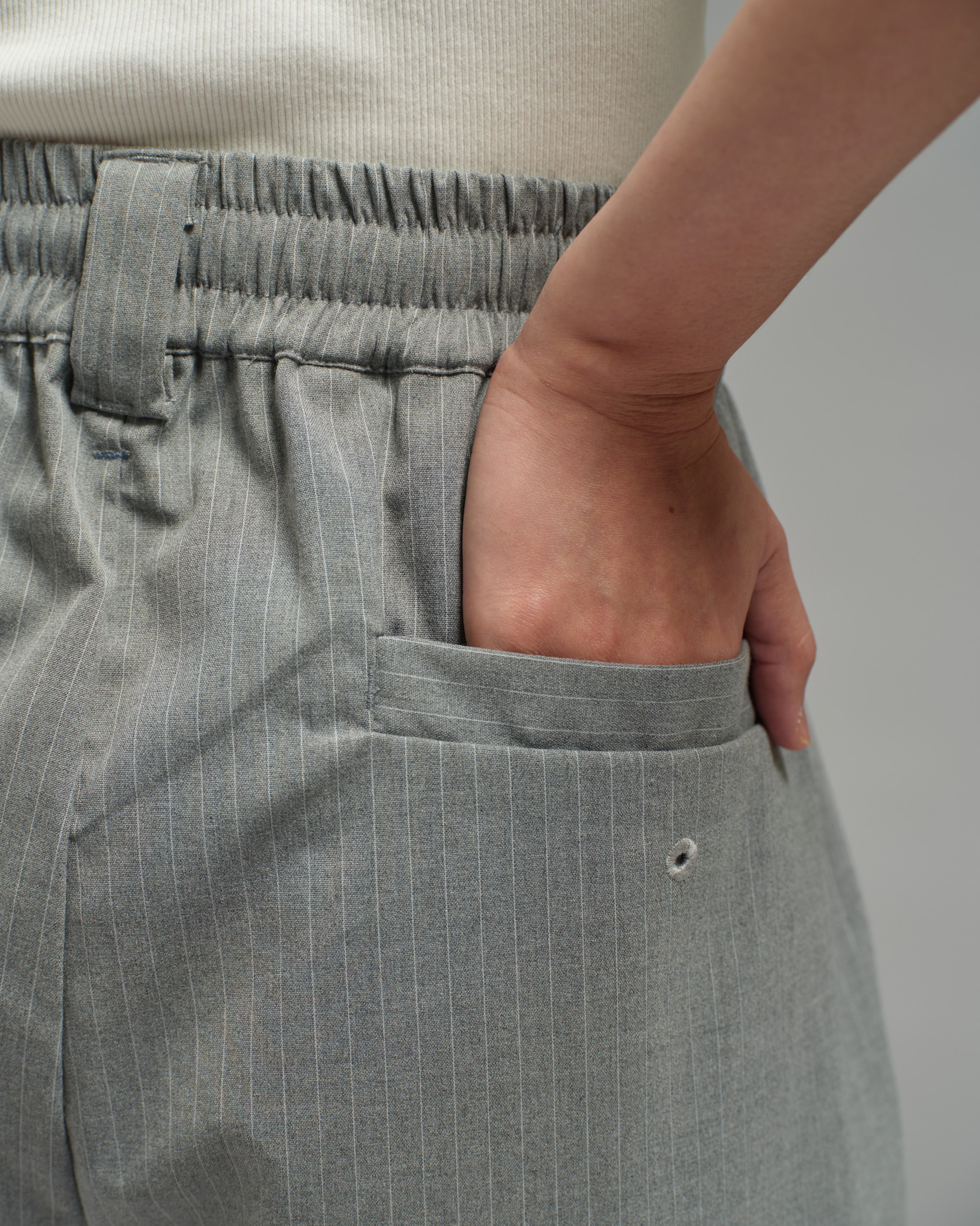 Unisex: Office Short Pants (Pinstripe Grey) - Image 8