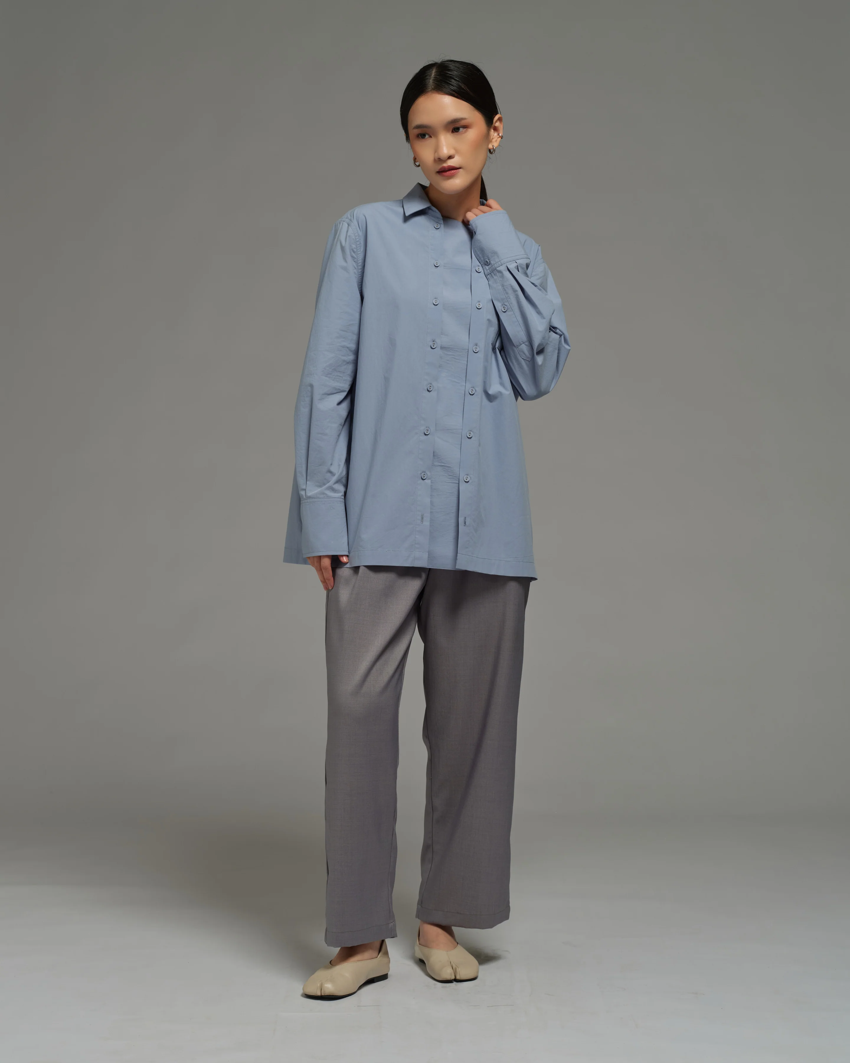 Unisex: Panelled Placket Shirt (Chambray Blue) - Image 3