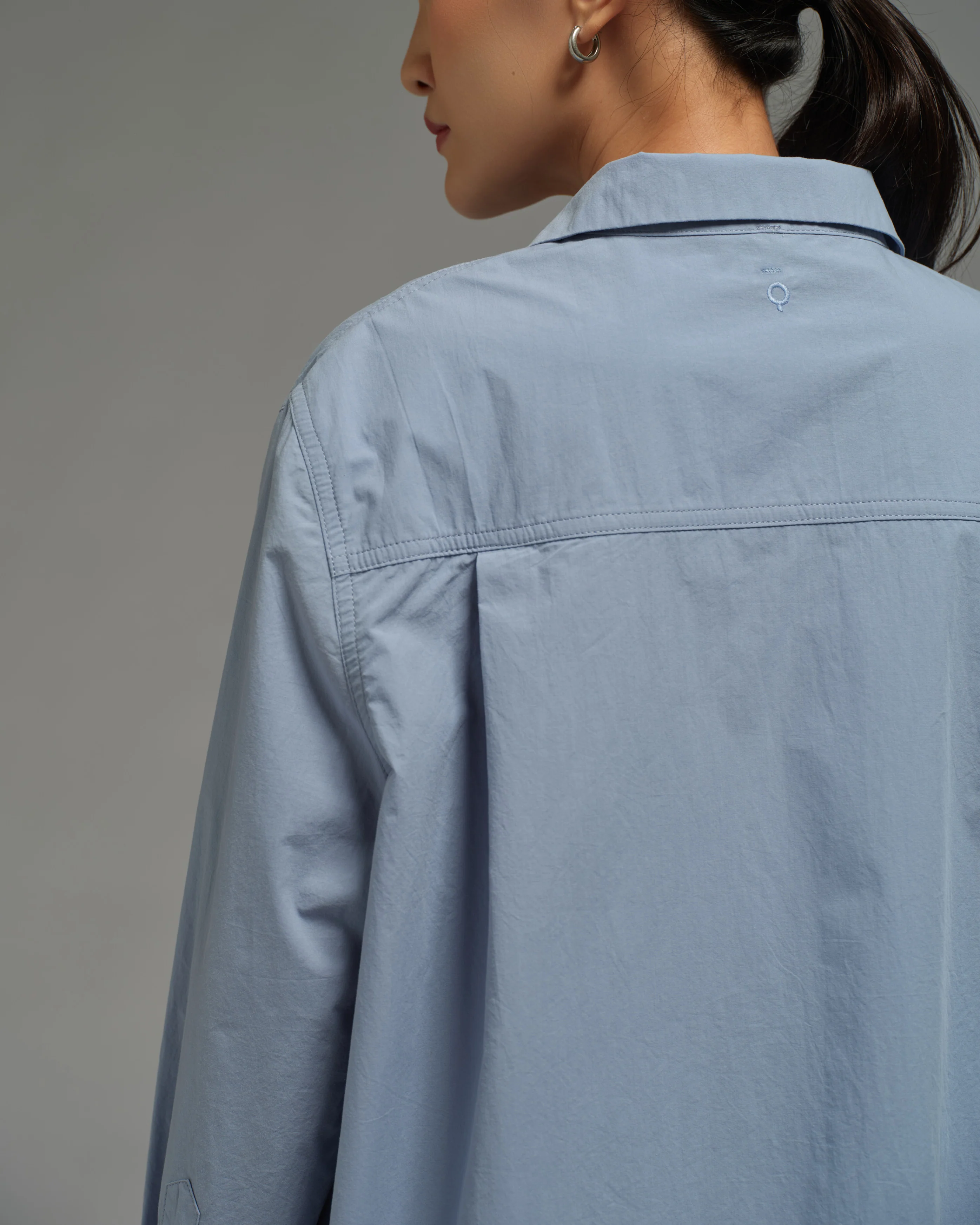 Unisex: Panelled Placket Shirt (Chambray Blue) - Image 9