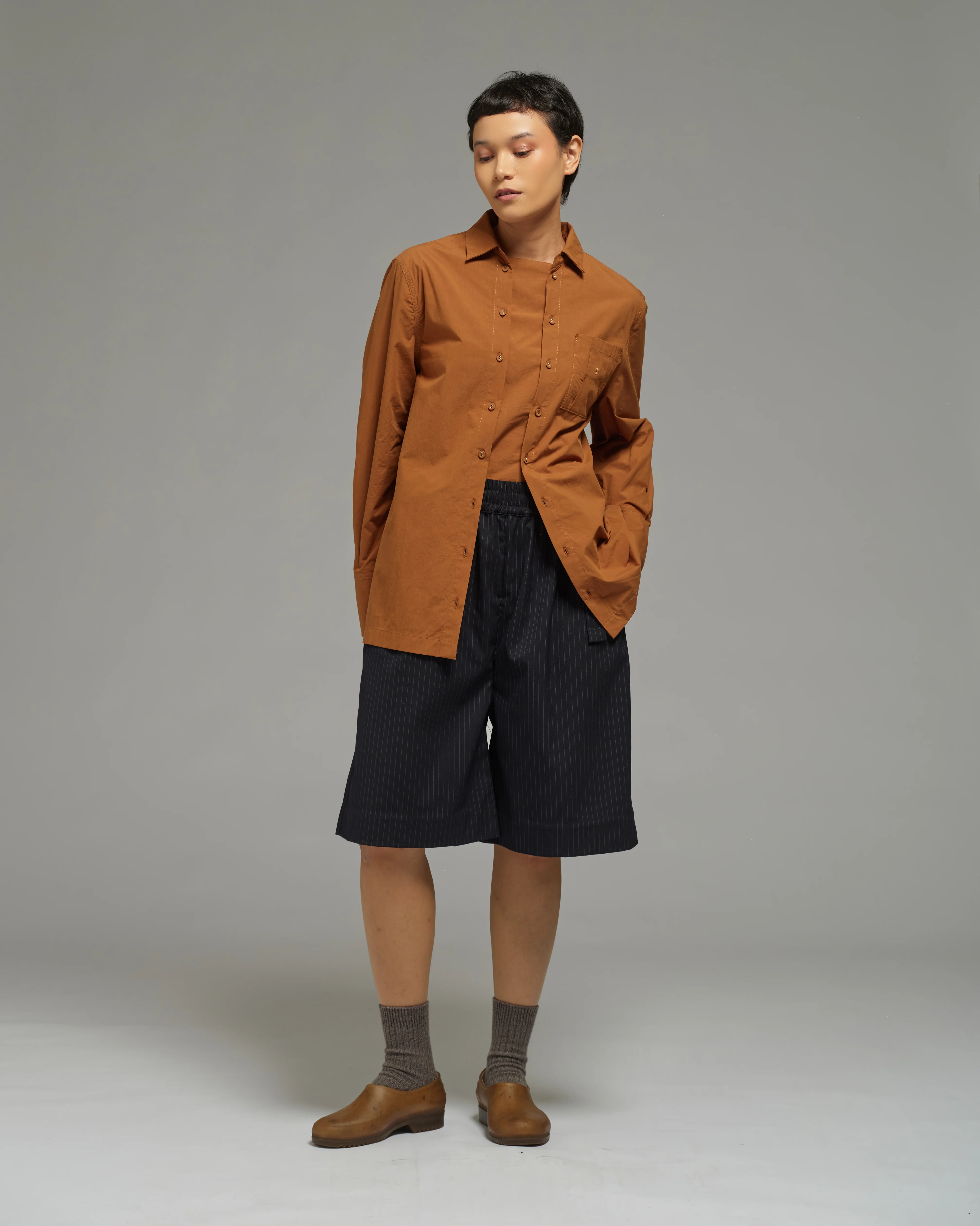 Unisex: Panelled Placket Shirt (Dark Brown)