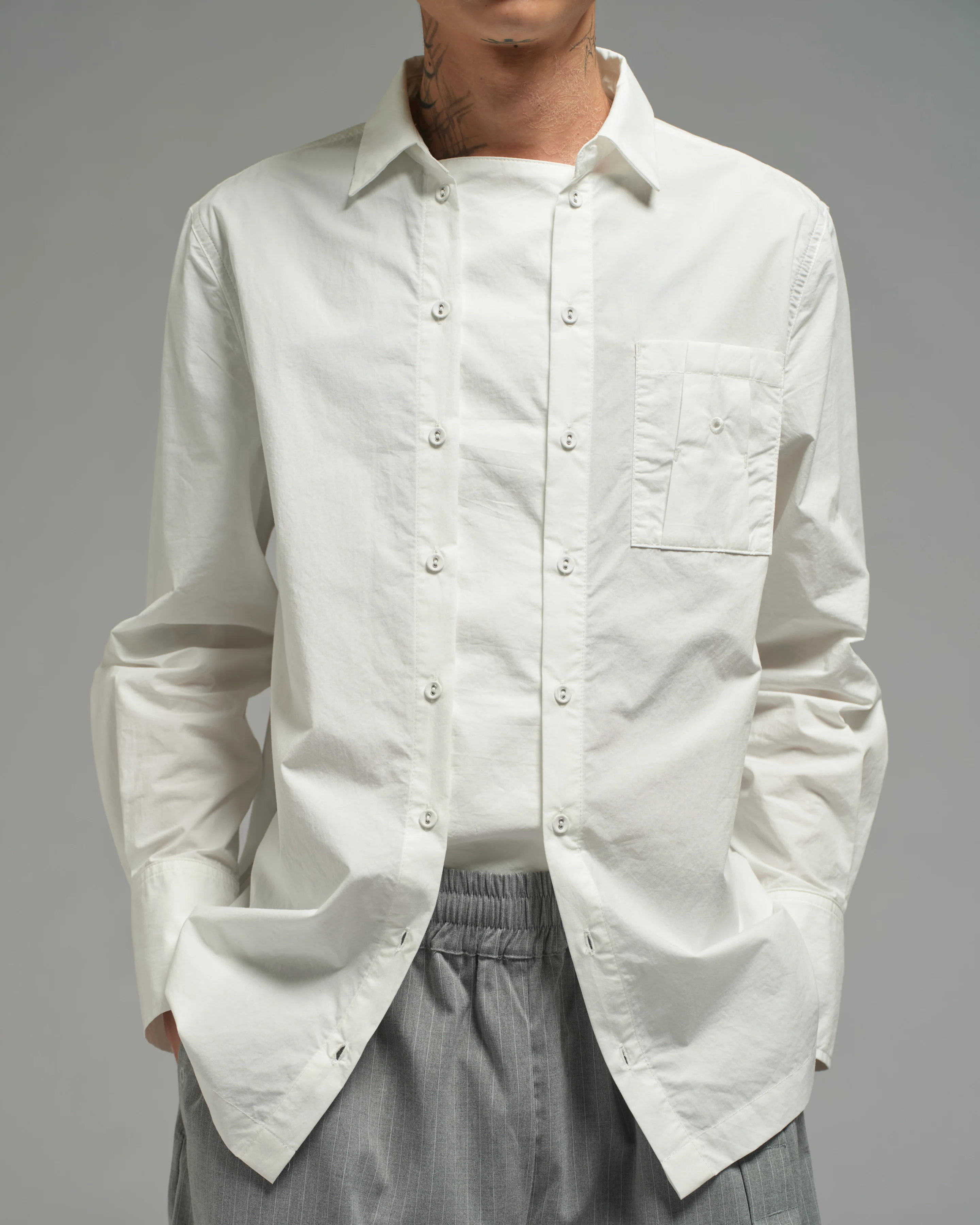 Unisex: Panelled Placket Shirt (Off White) - Image 2