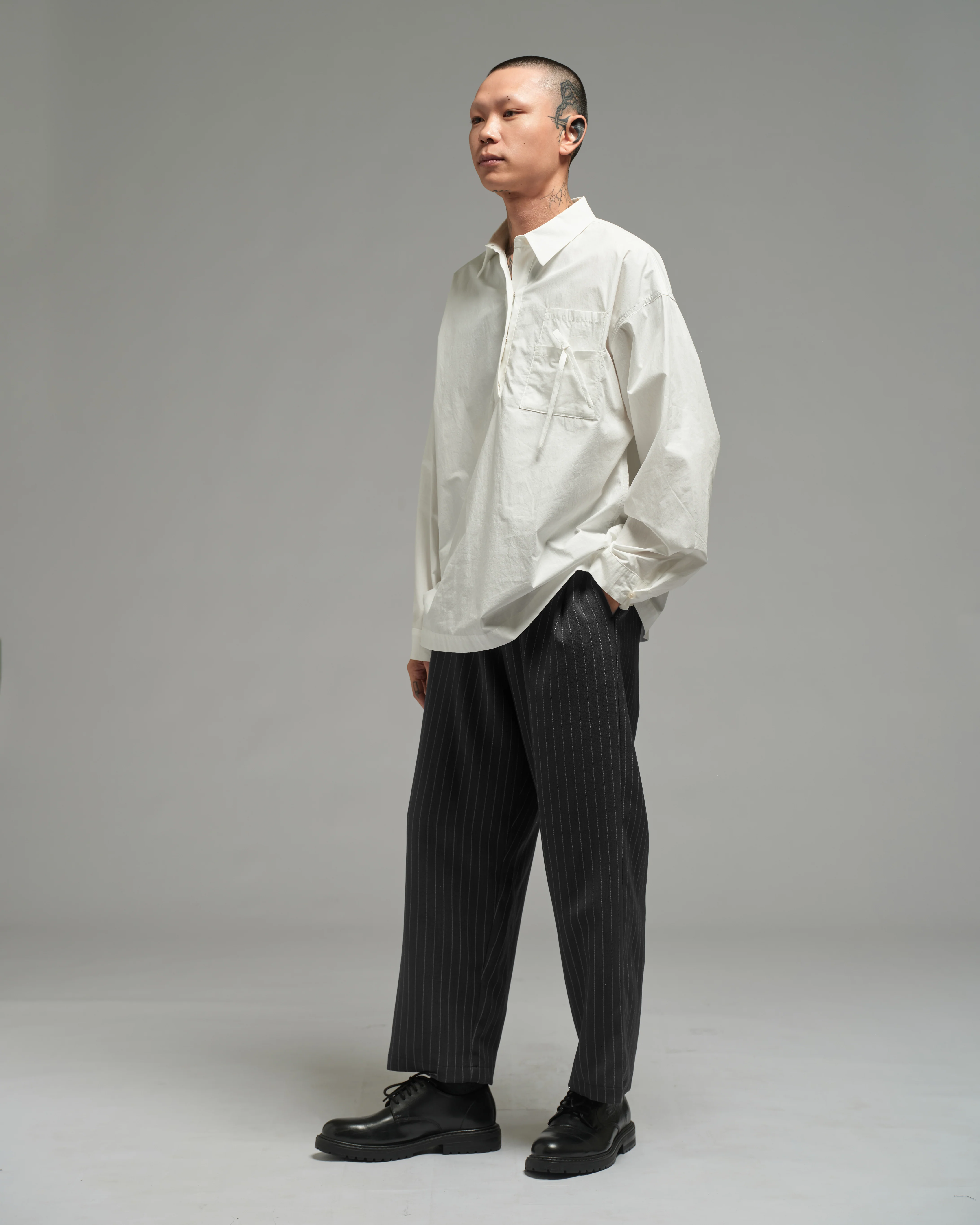 Unisex: Pleated Waist Pants (Pinstripe Dark Blue) - Image 4