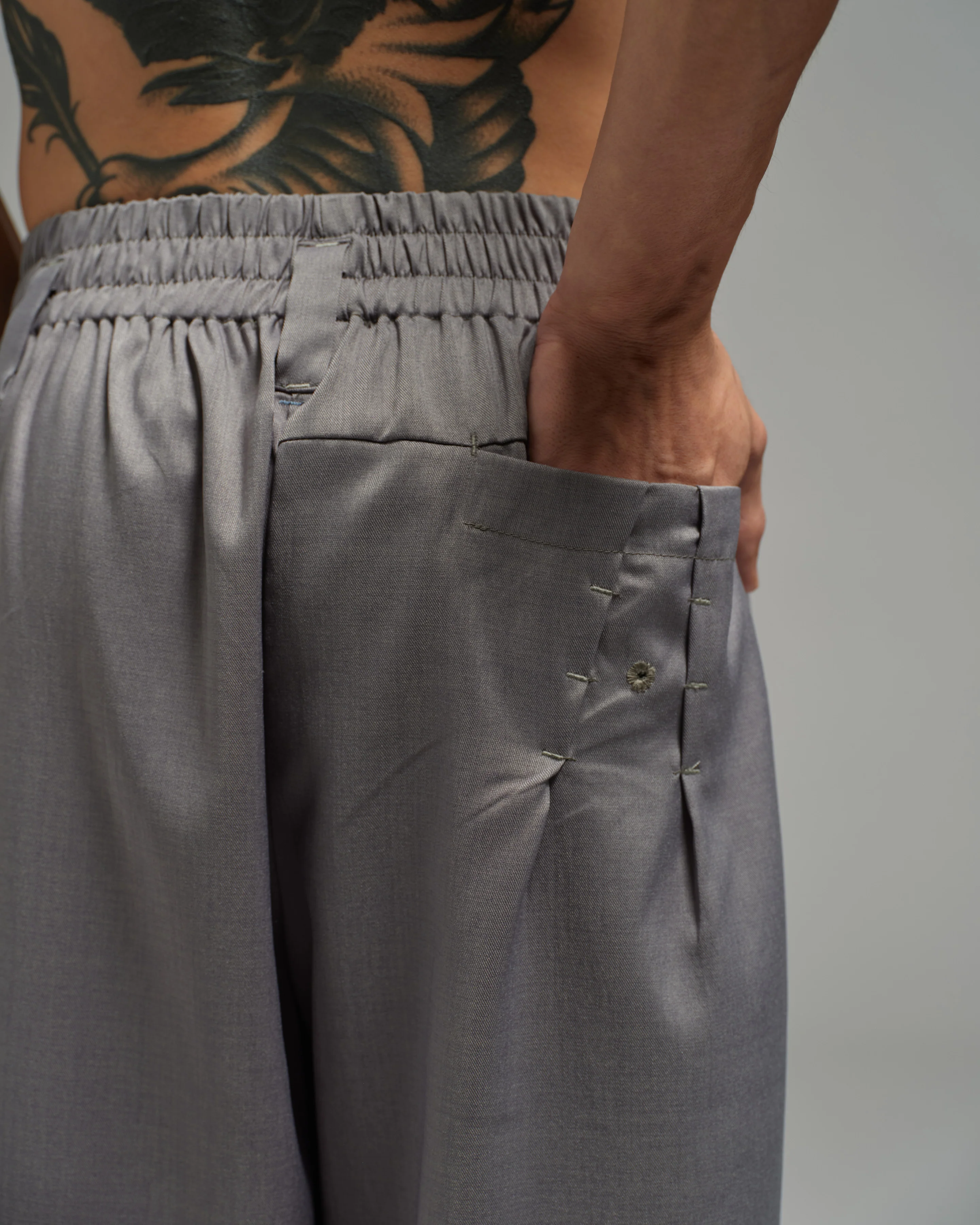 Unisex: Pleated Waist Pants (Grey) - Image 4