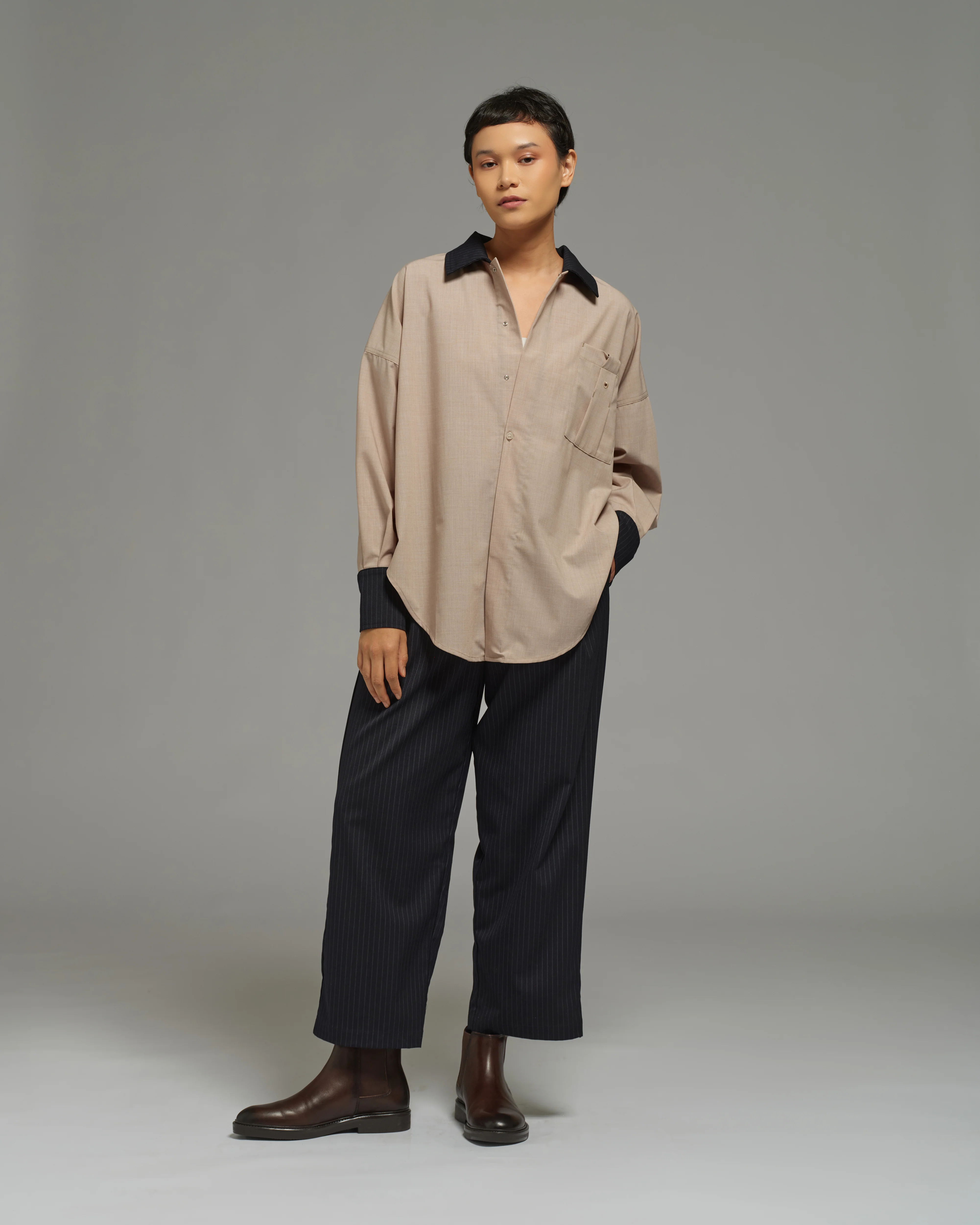 Unisex: Pleated Waist Pants (Pinstripe Navy) - Image 3