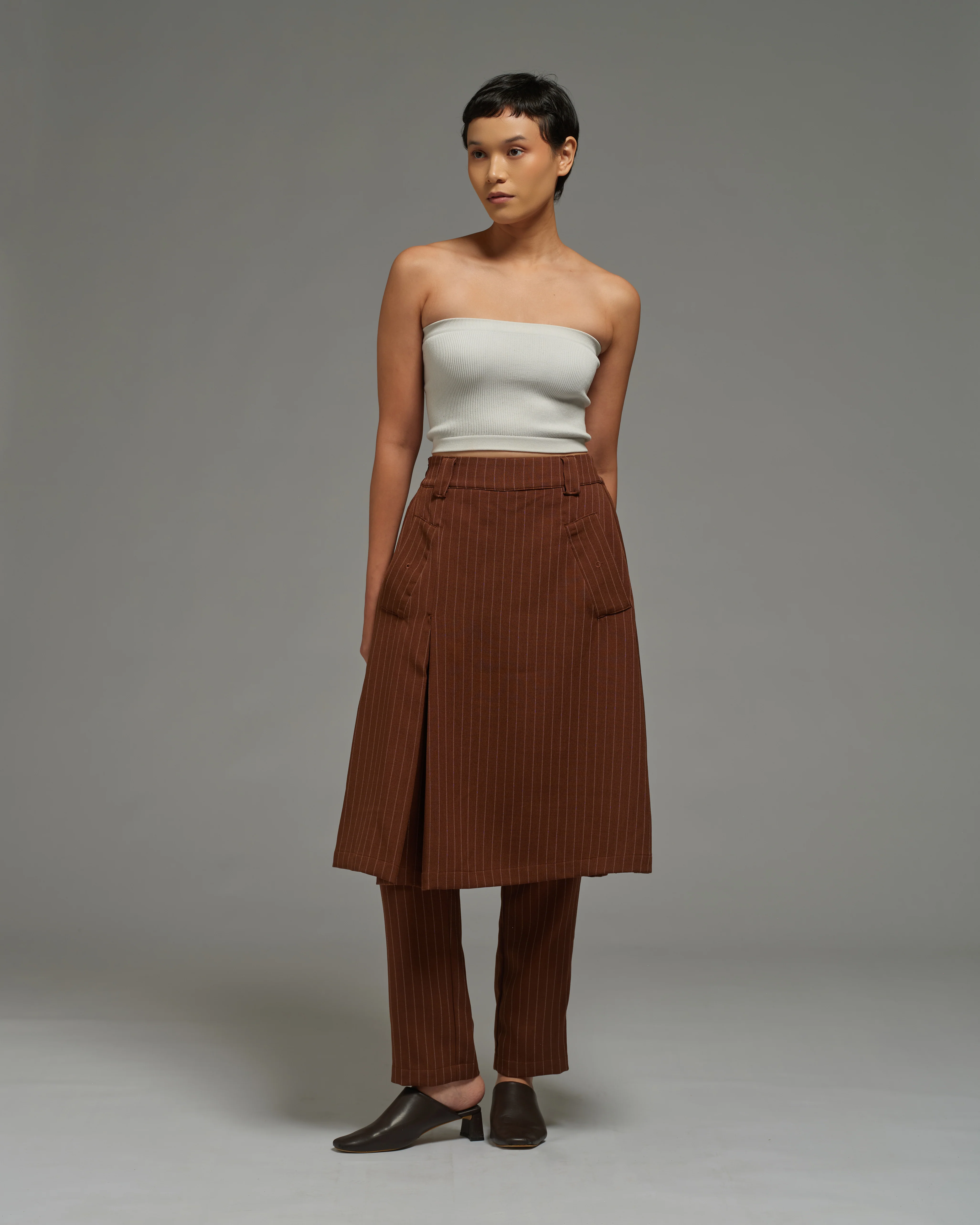 Unisex: Skirt Pants (Brown Stripe)