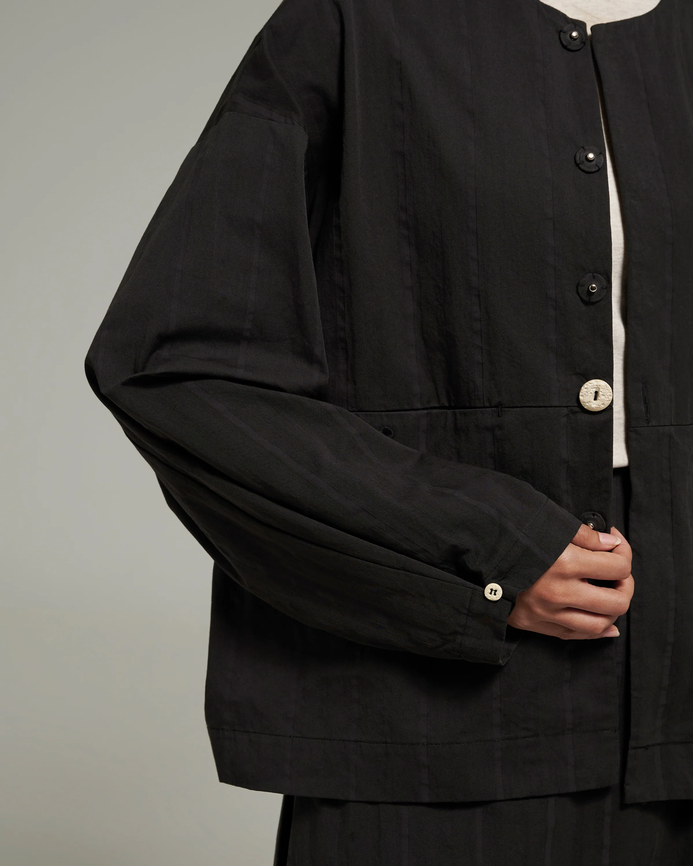 Unisex: The Cropped Jacket (Black Stripe) - Image 5