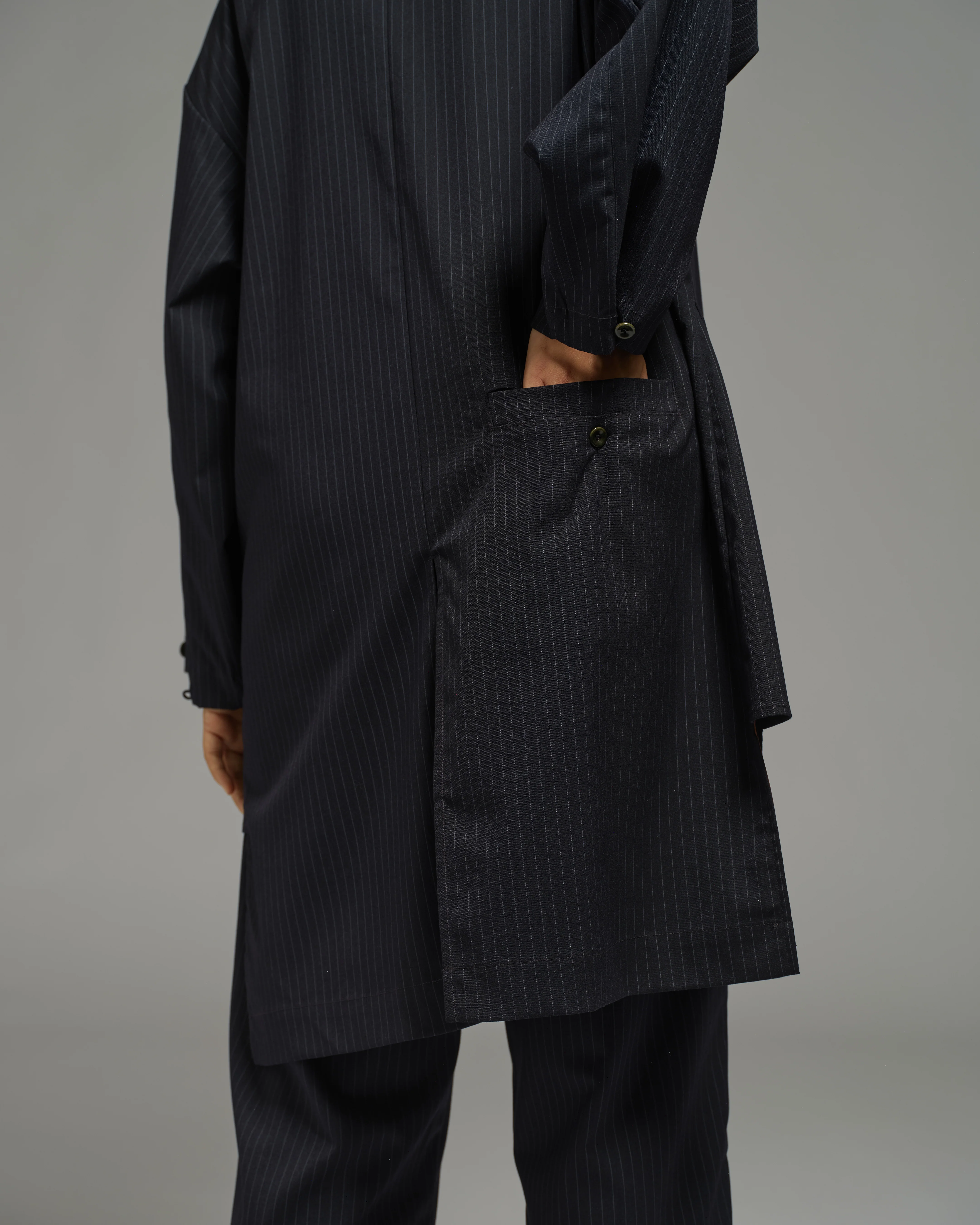 Unisex: The Overcoat (Pinstripe Navy) - Image 11
