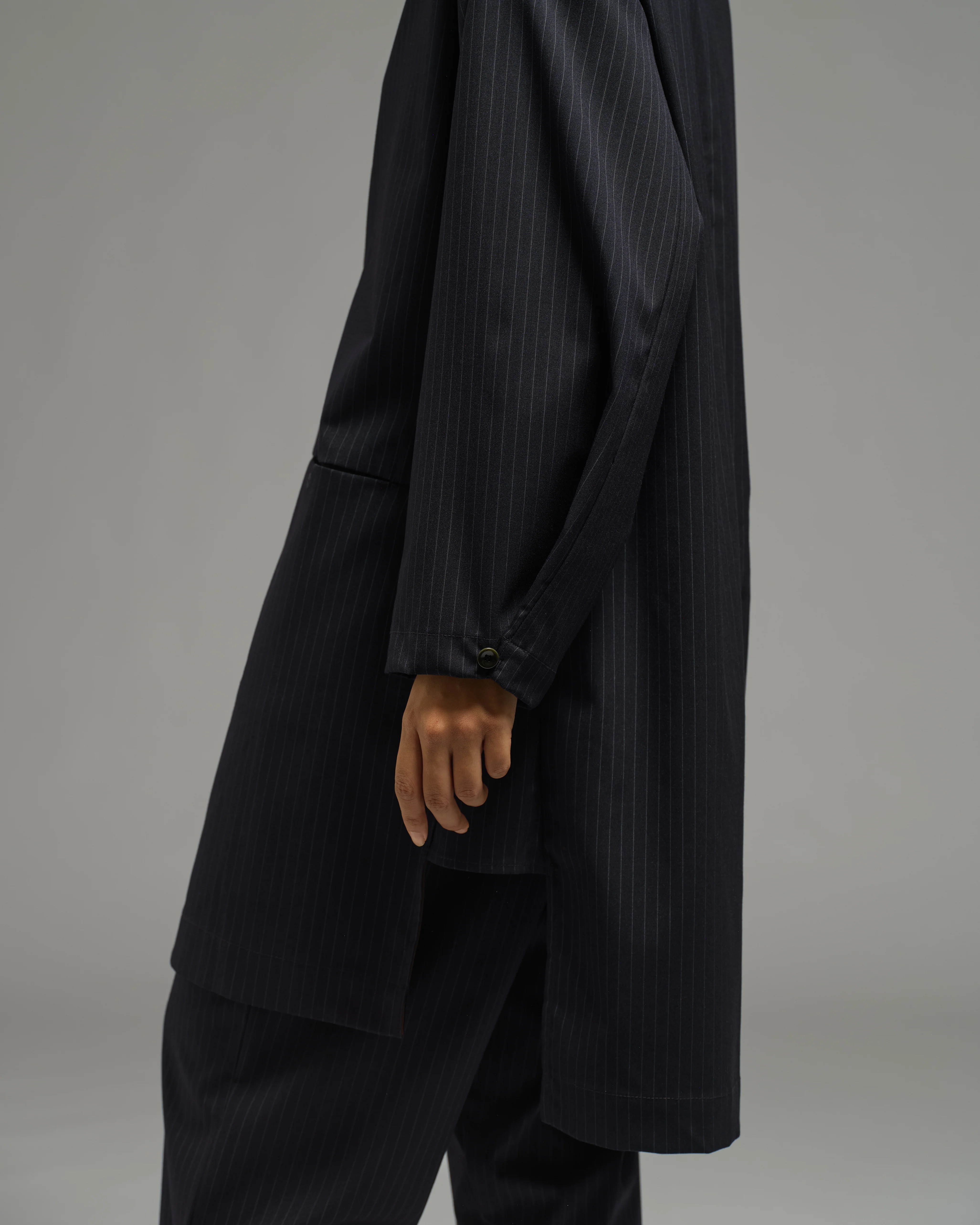 Unisex: The Overcoat (Pinstripe Navy) - Image 2
