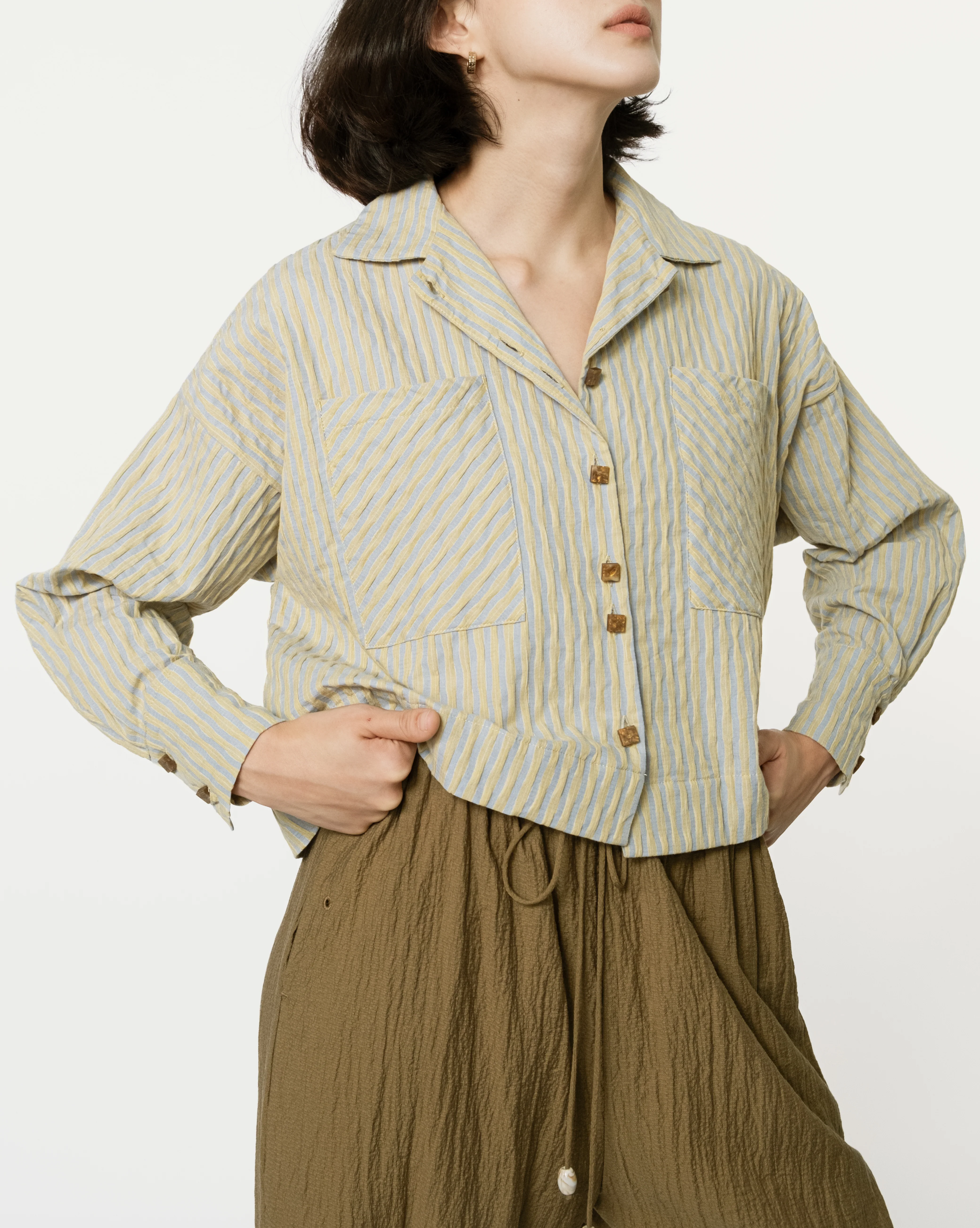 Women: Here Cropped Top (Blue Stripe)