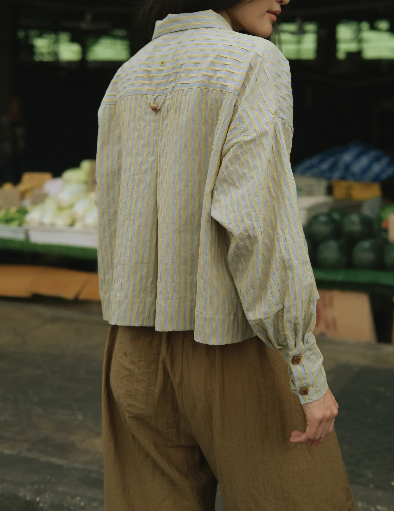 Women: Here Cropped Top (Blue Stripe) - Image 11