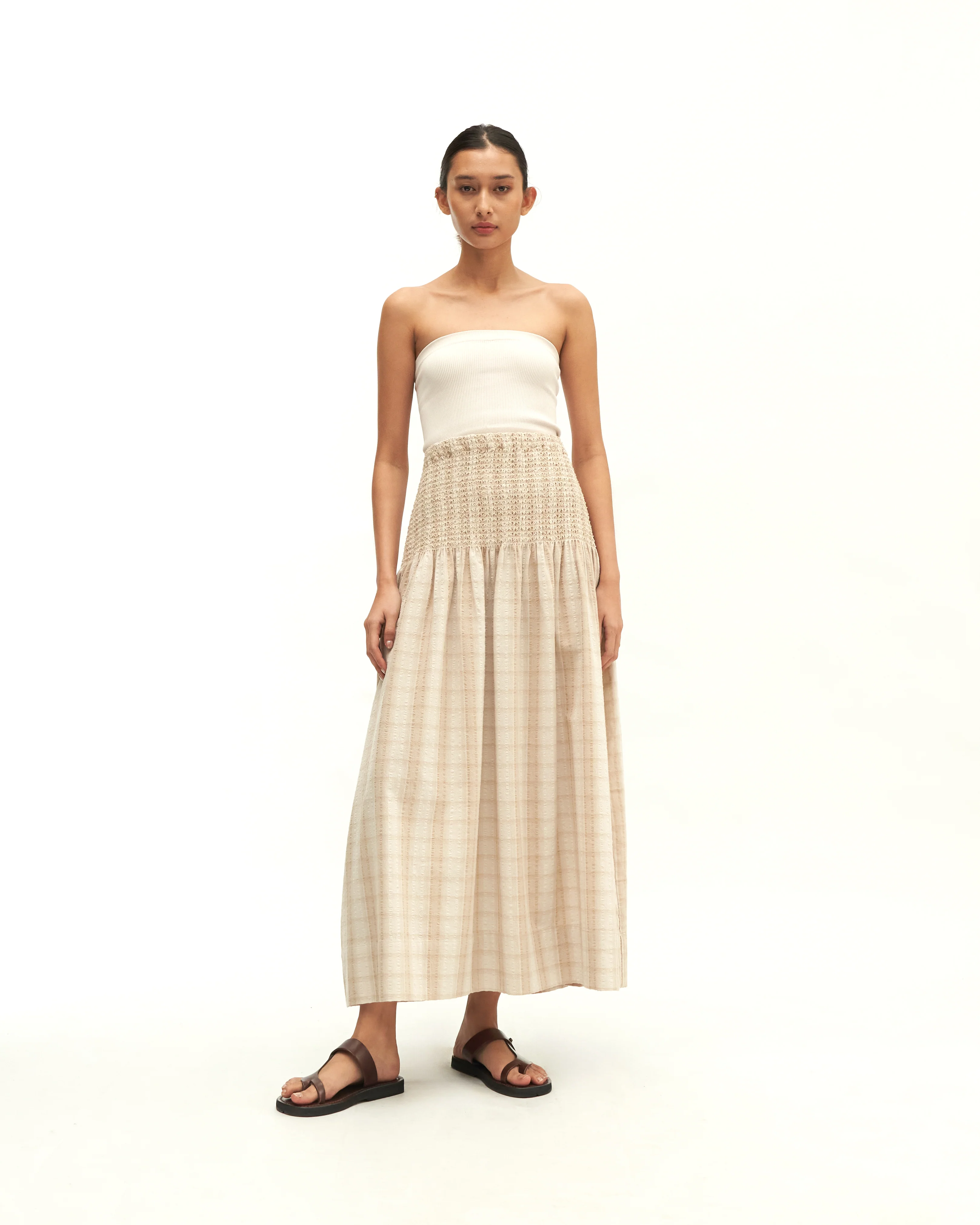 Women: Kait Smocked Skirt (Brown Plaid) - Image 2