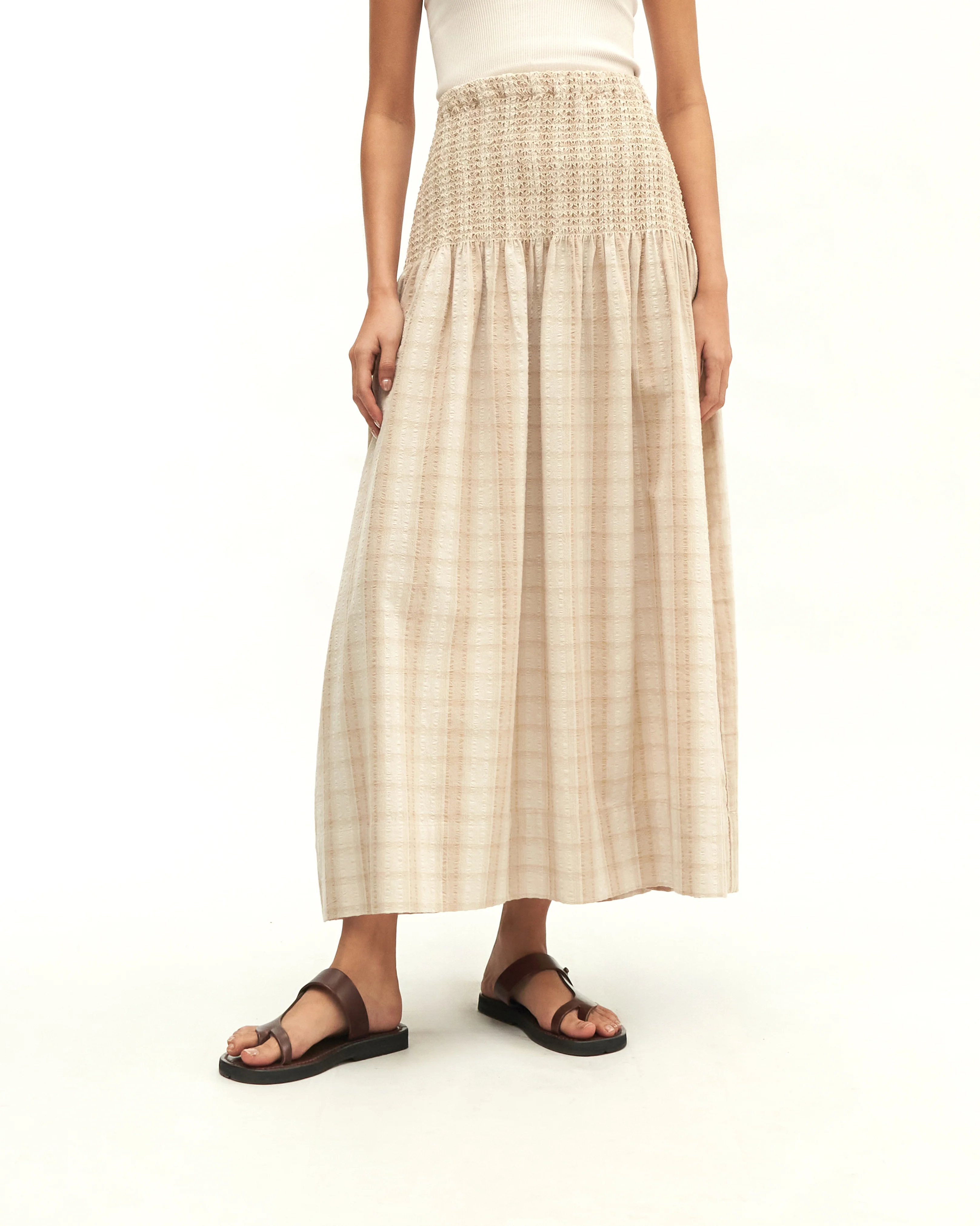 Women: Kait Smocked Skirt (Brown Plaid) - Image 8