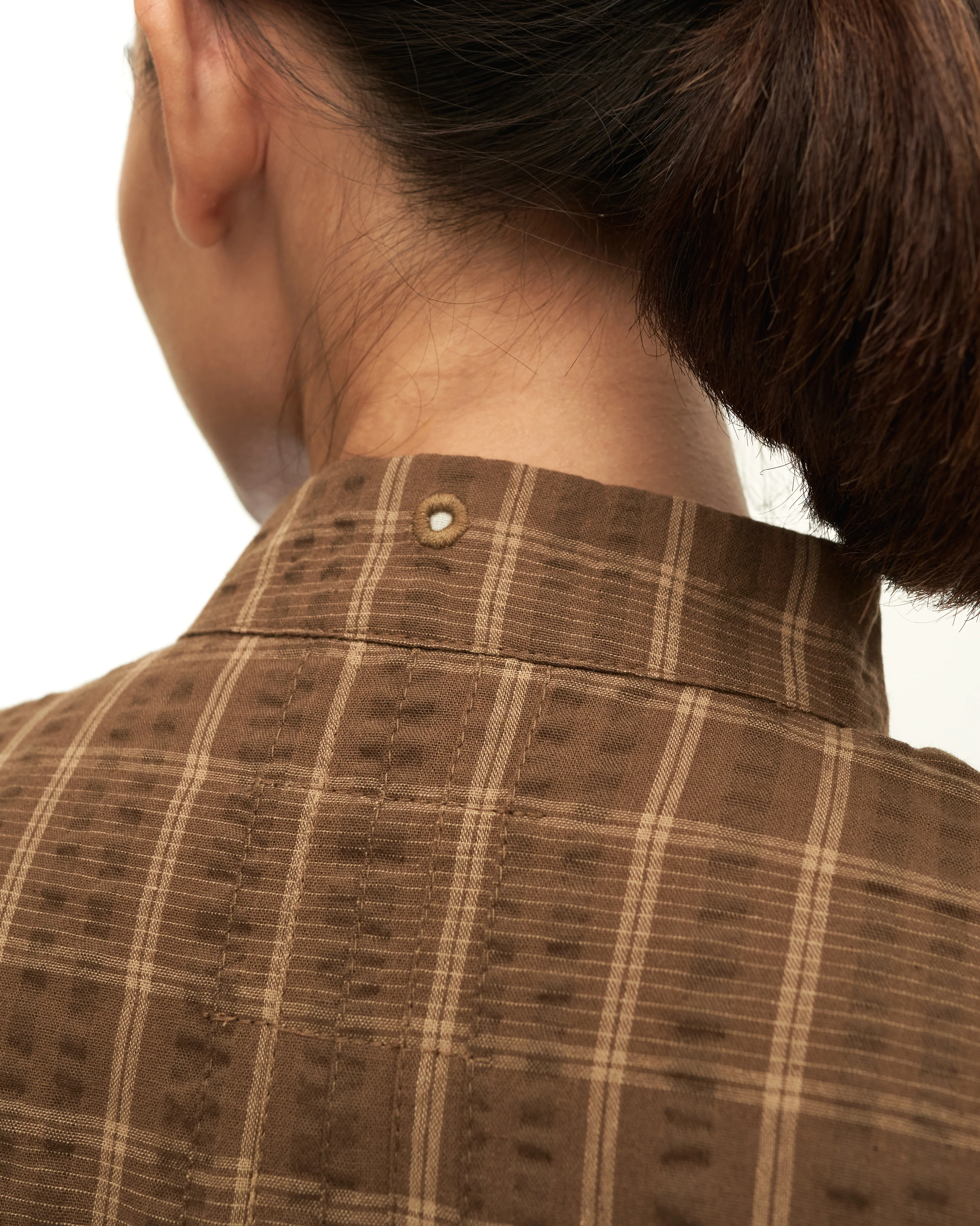 Women: Rasa Loose Kurung Top (Brown Checks) - Image 8