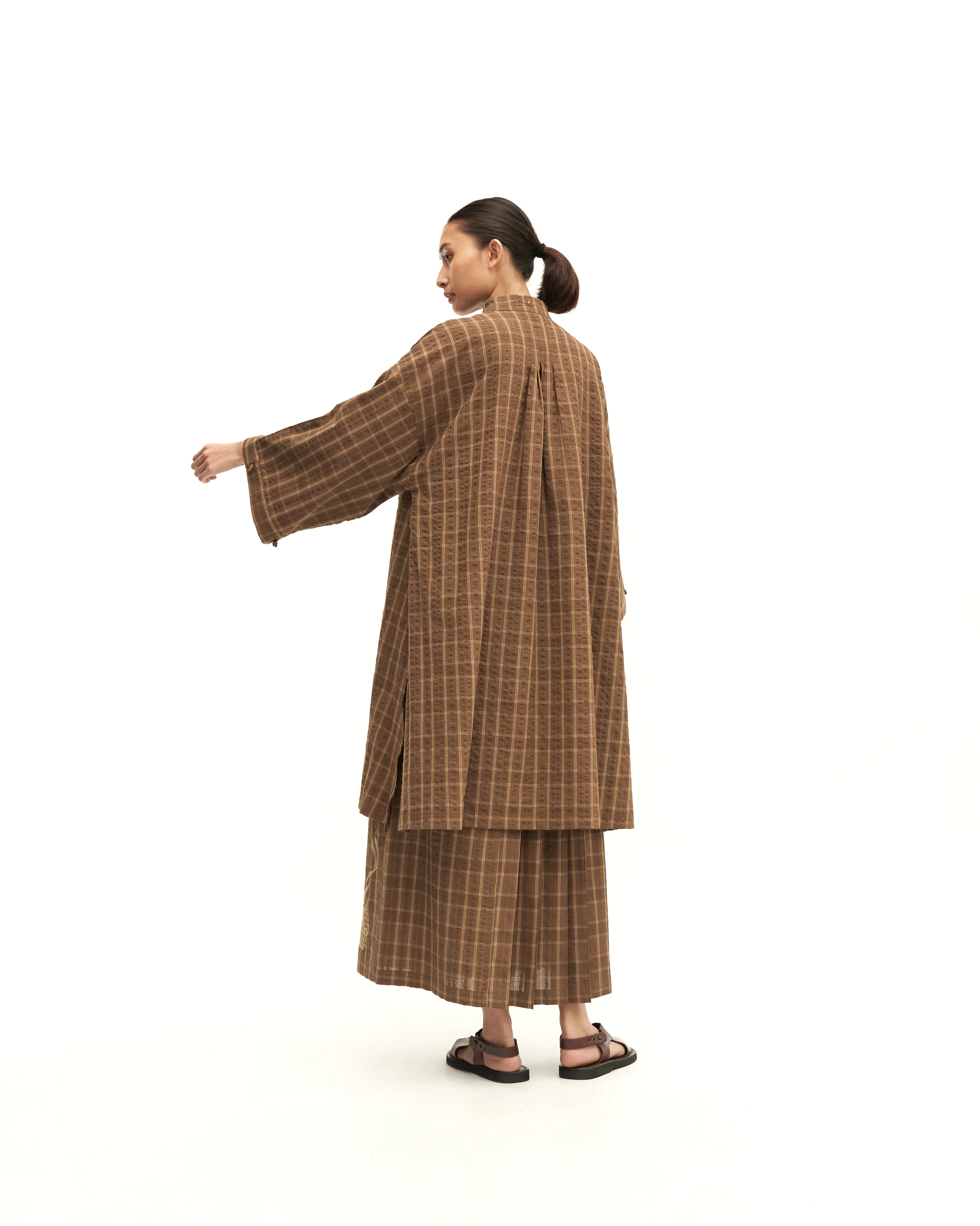 Women: Rasa Pleated Skirt (Brown Checks) - Image 9
