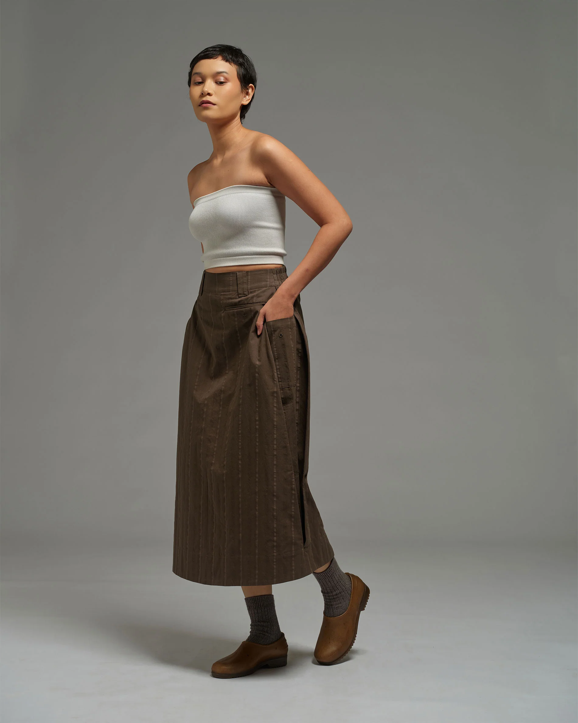 Women: Side Pleated Skirt (Olive)