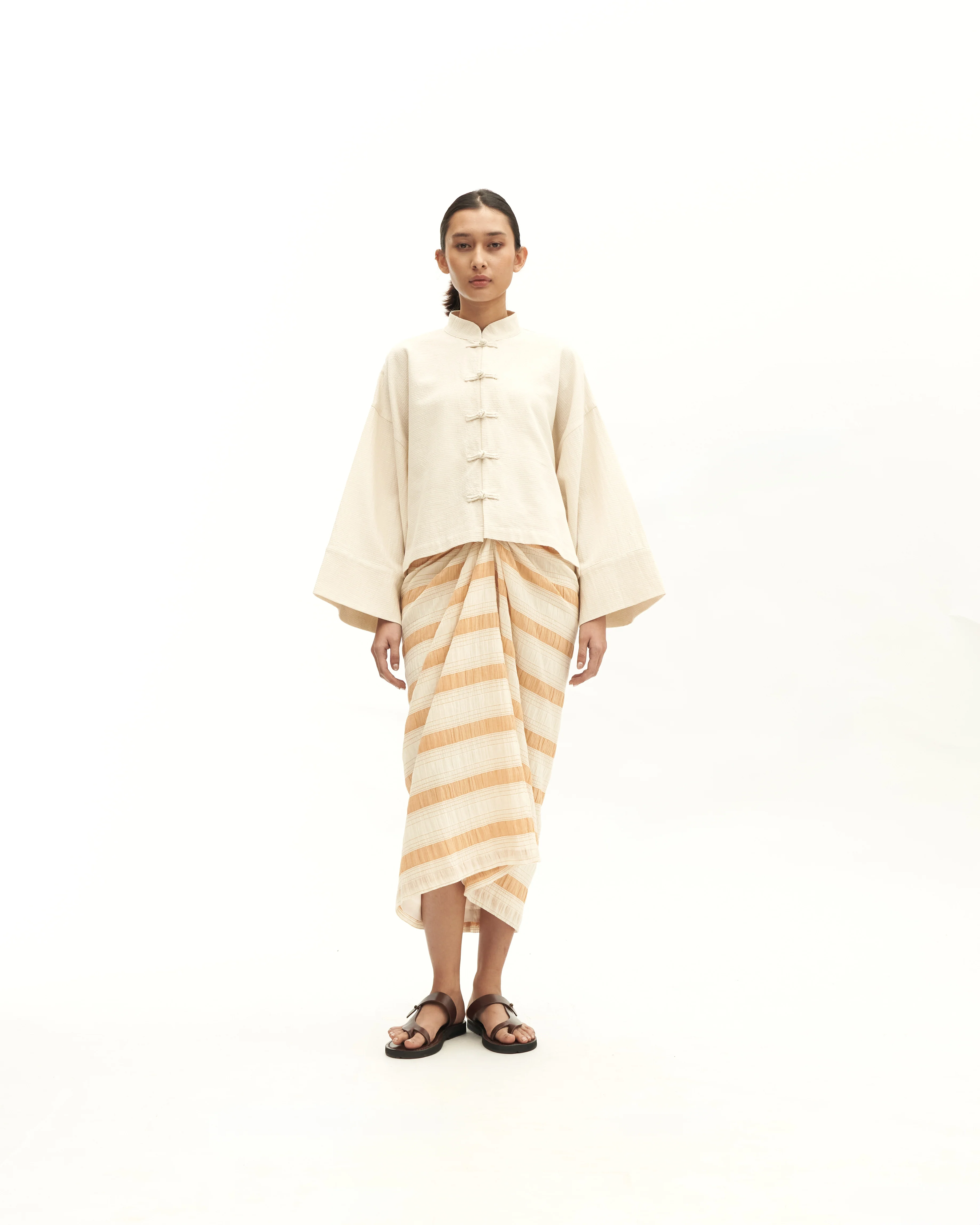 Women: Sulam Knot Skirt (Brown Stripe) - Image 3
