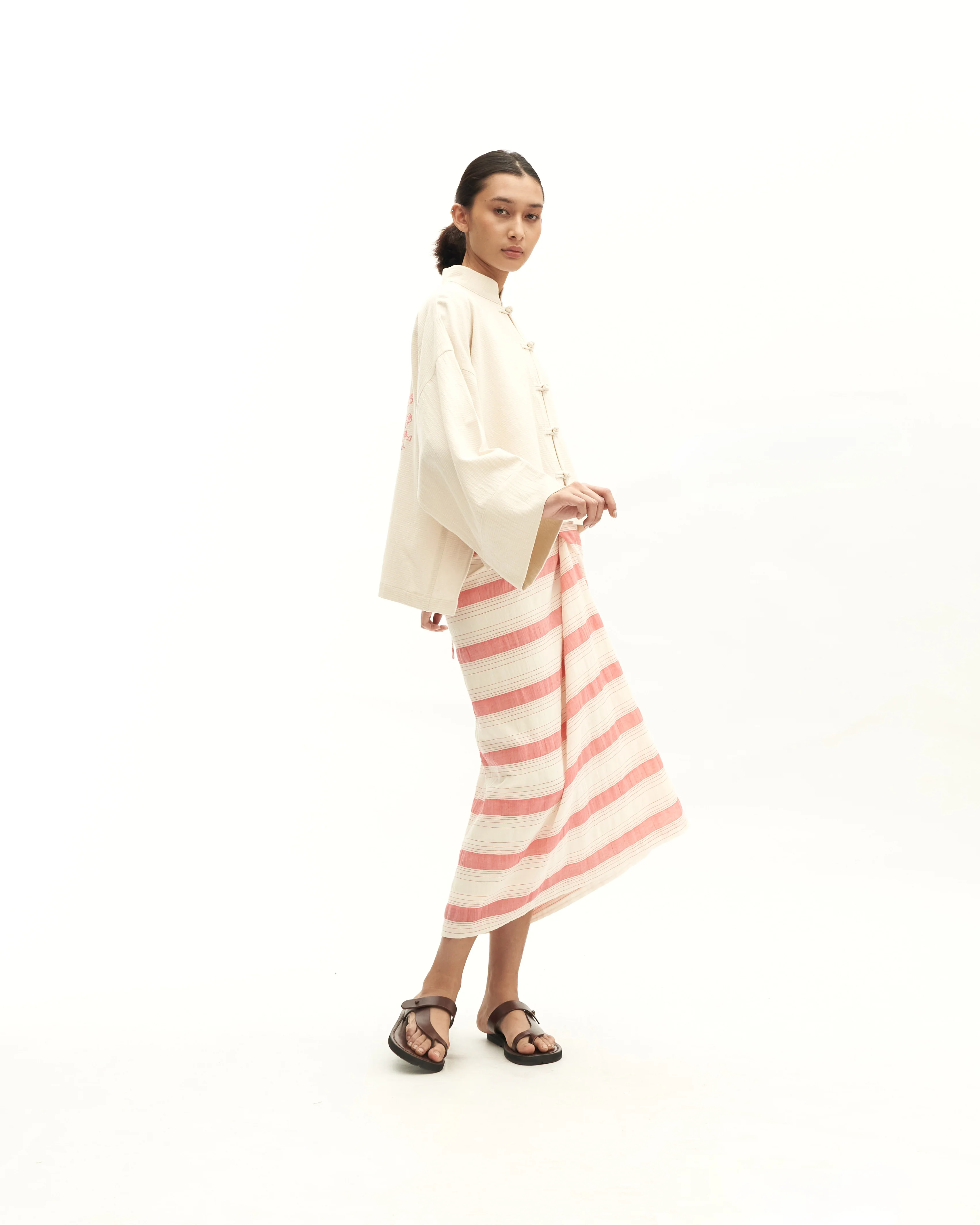 Women: Sulam Knot Skirt (Red Stripe) - Image 8