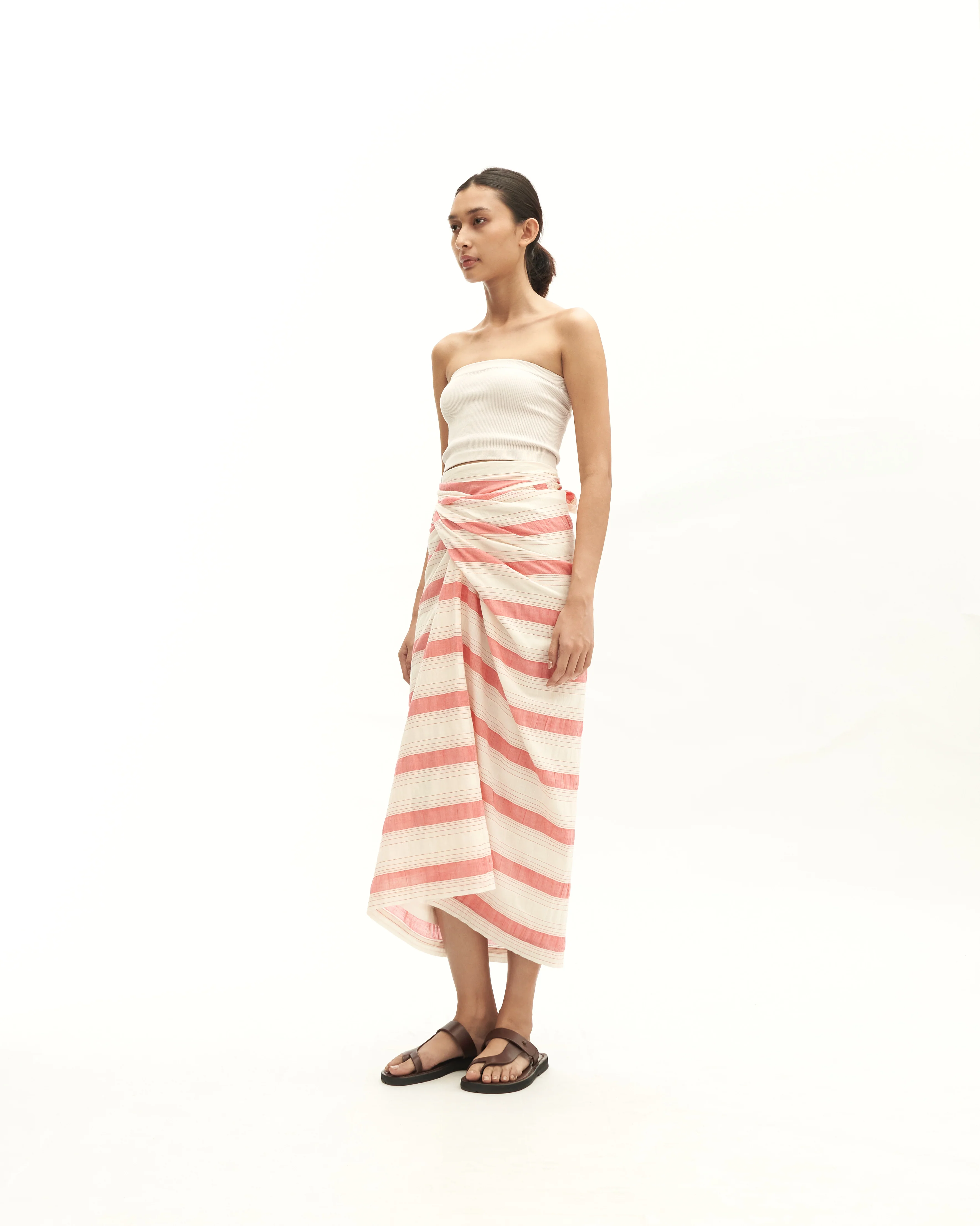 Women: Sulam Knot Skirt (Red Stripe) - Image 3