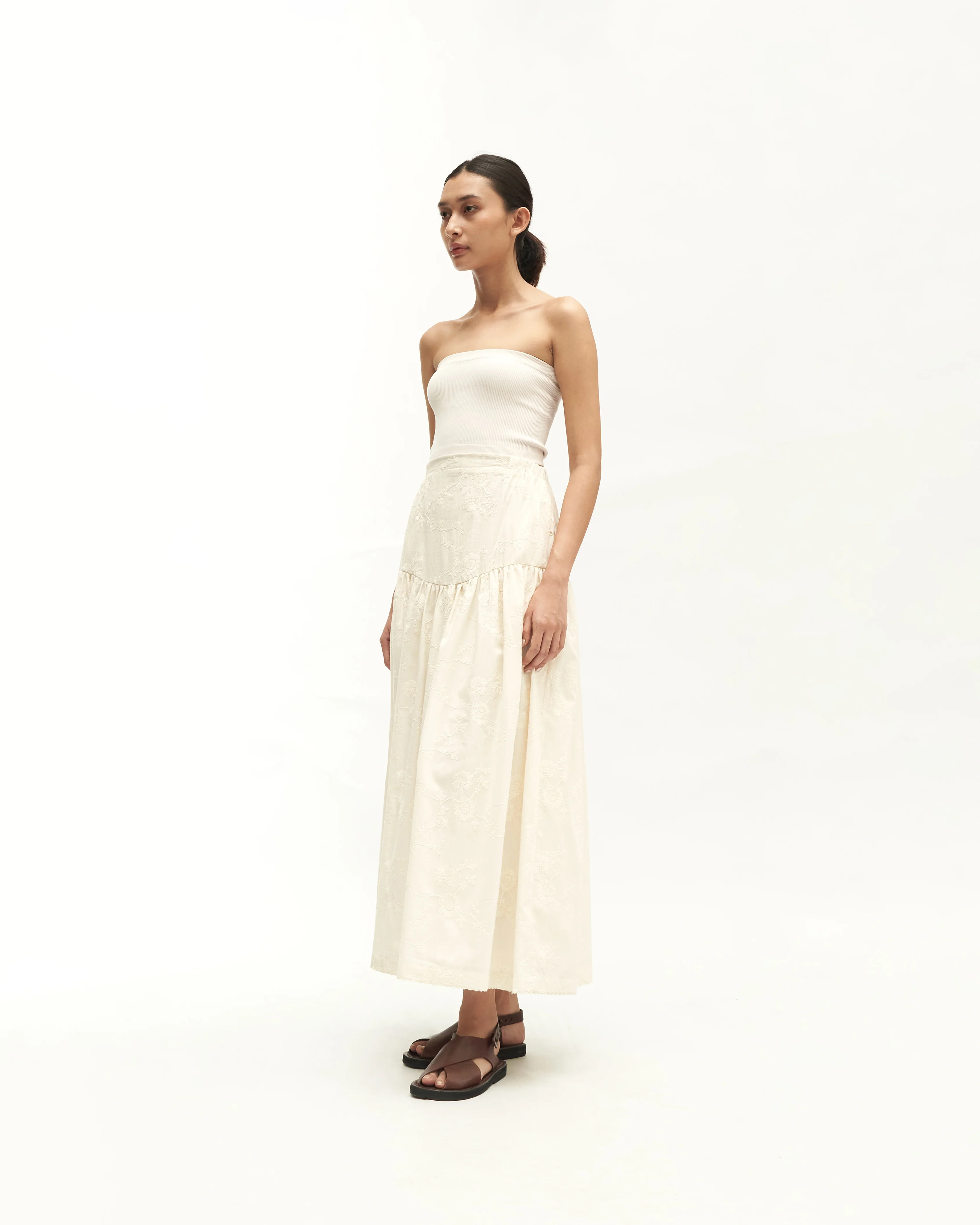 Women: Suria Gathered Skirt (White Embroidered) - Image 3