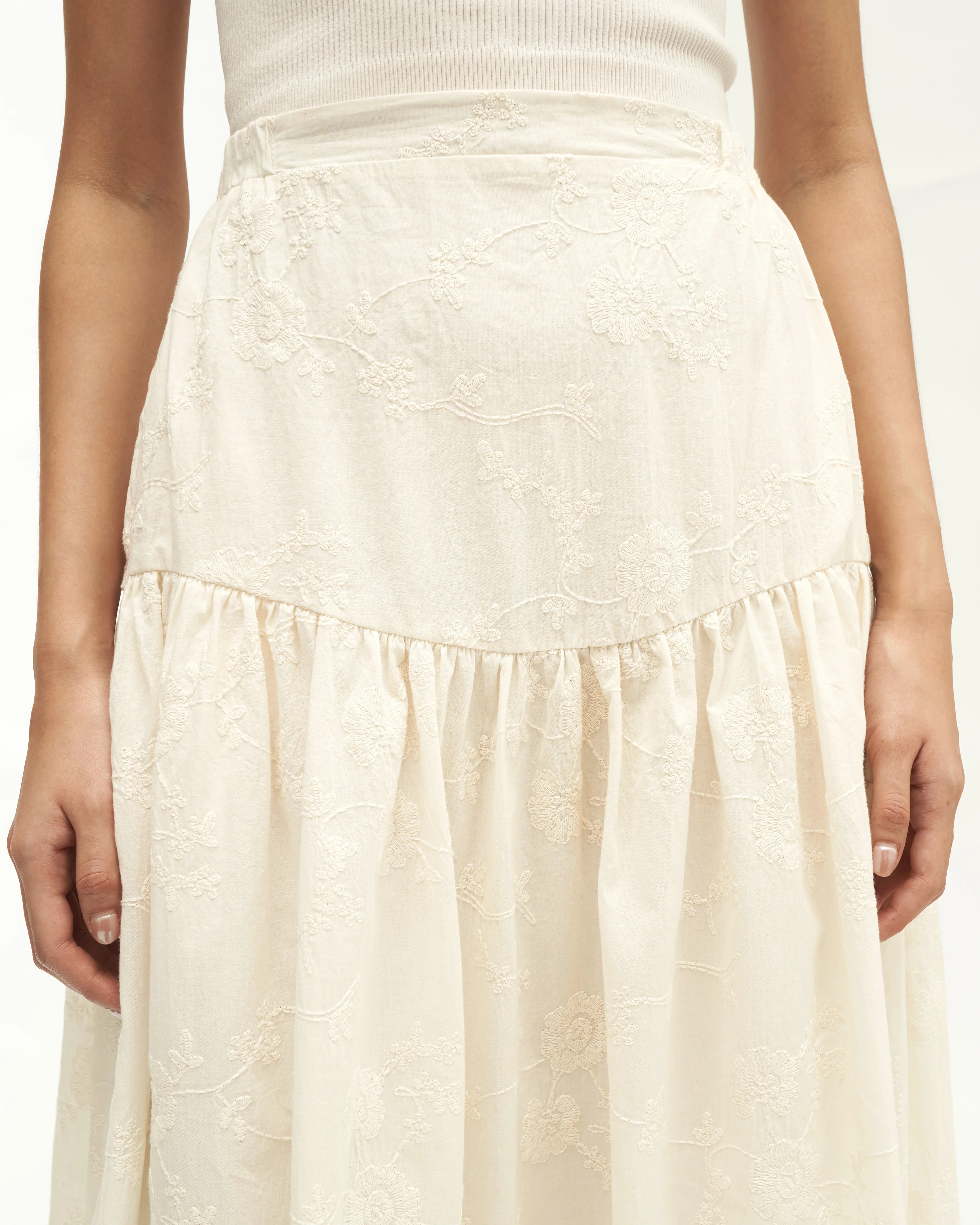 Women: Suria Gathered Skirt (White Embroidered) - Image 5