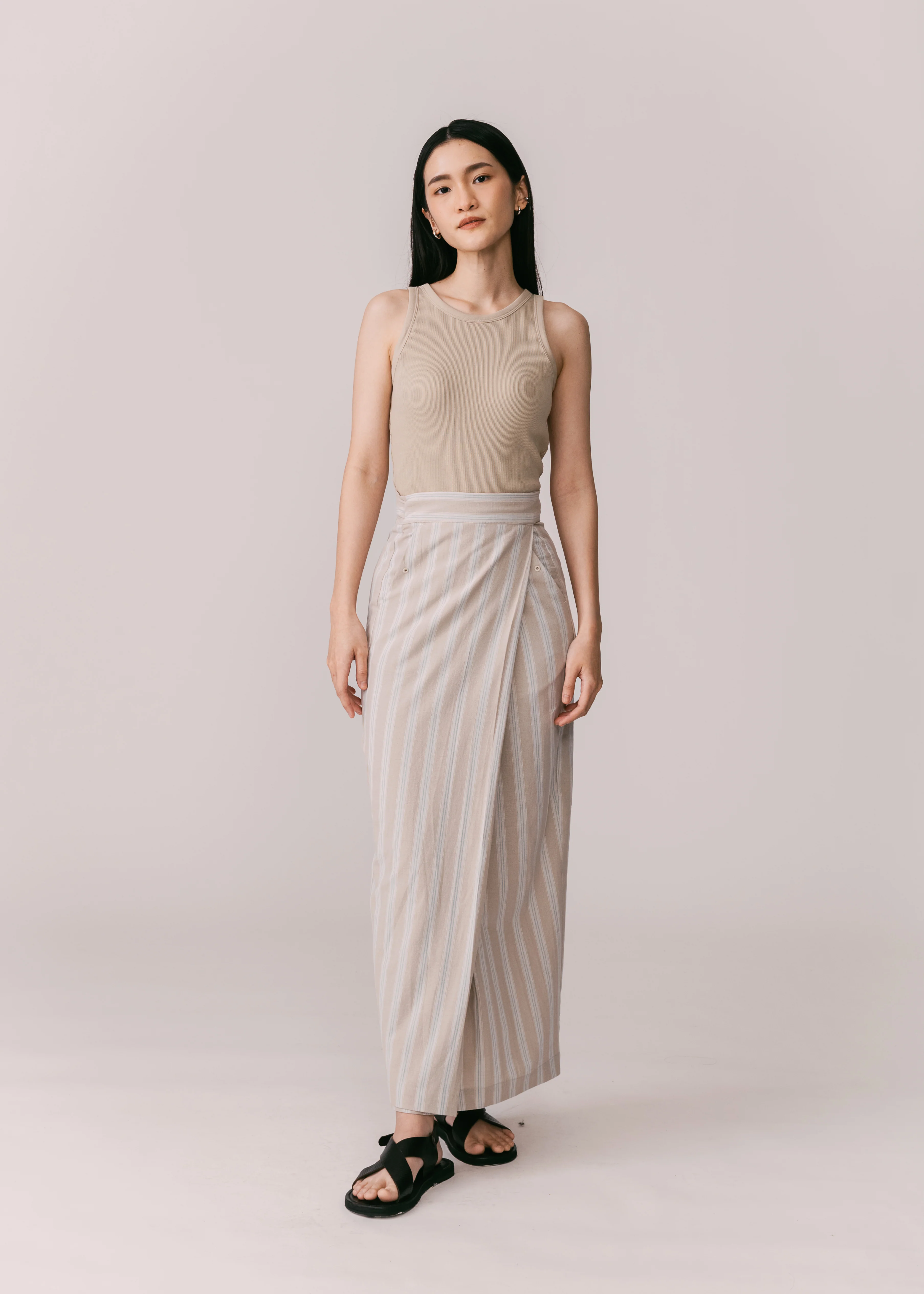 Women: Tunas Wrapped Sarung (Beige Stripe) - Image 2