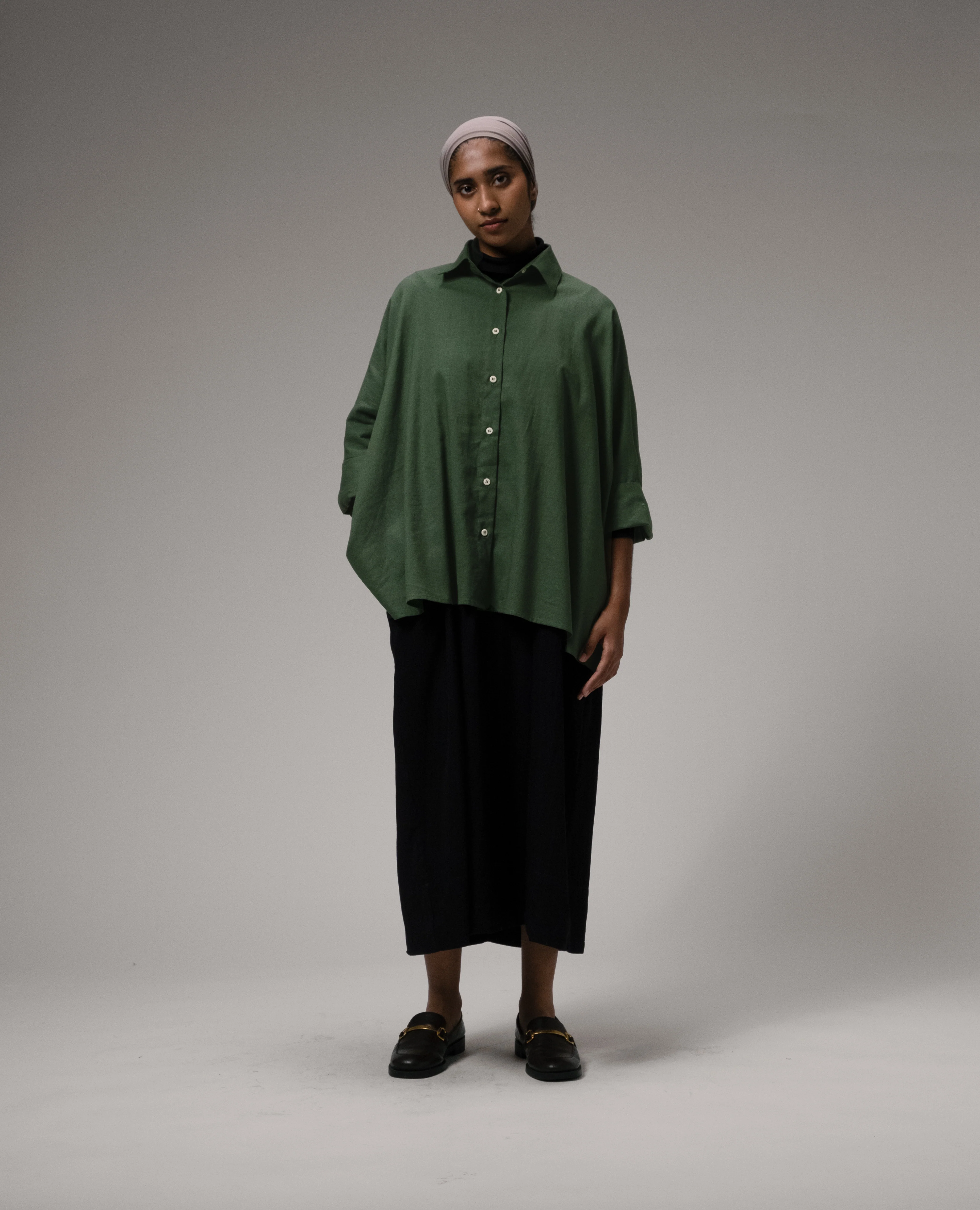Womens: The Oversized Linen Shirt (Forest Green)